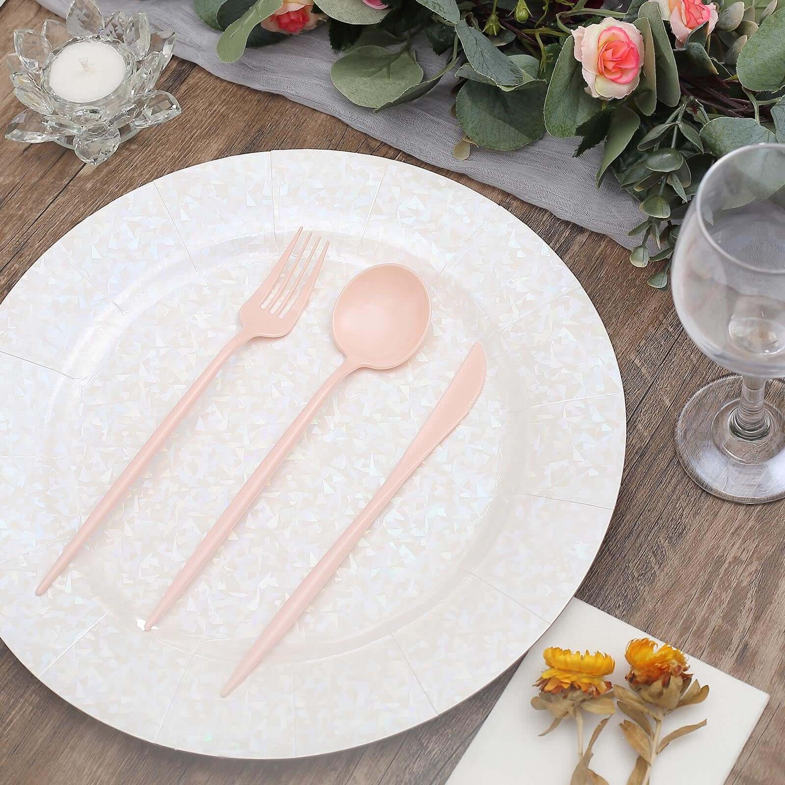 50-Pack Plastic Utensil Set Blush Pink - Premium Disposable Heavy Duty Sleek Flatware