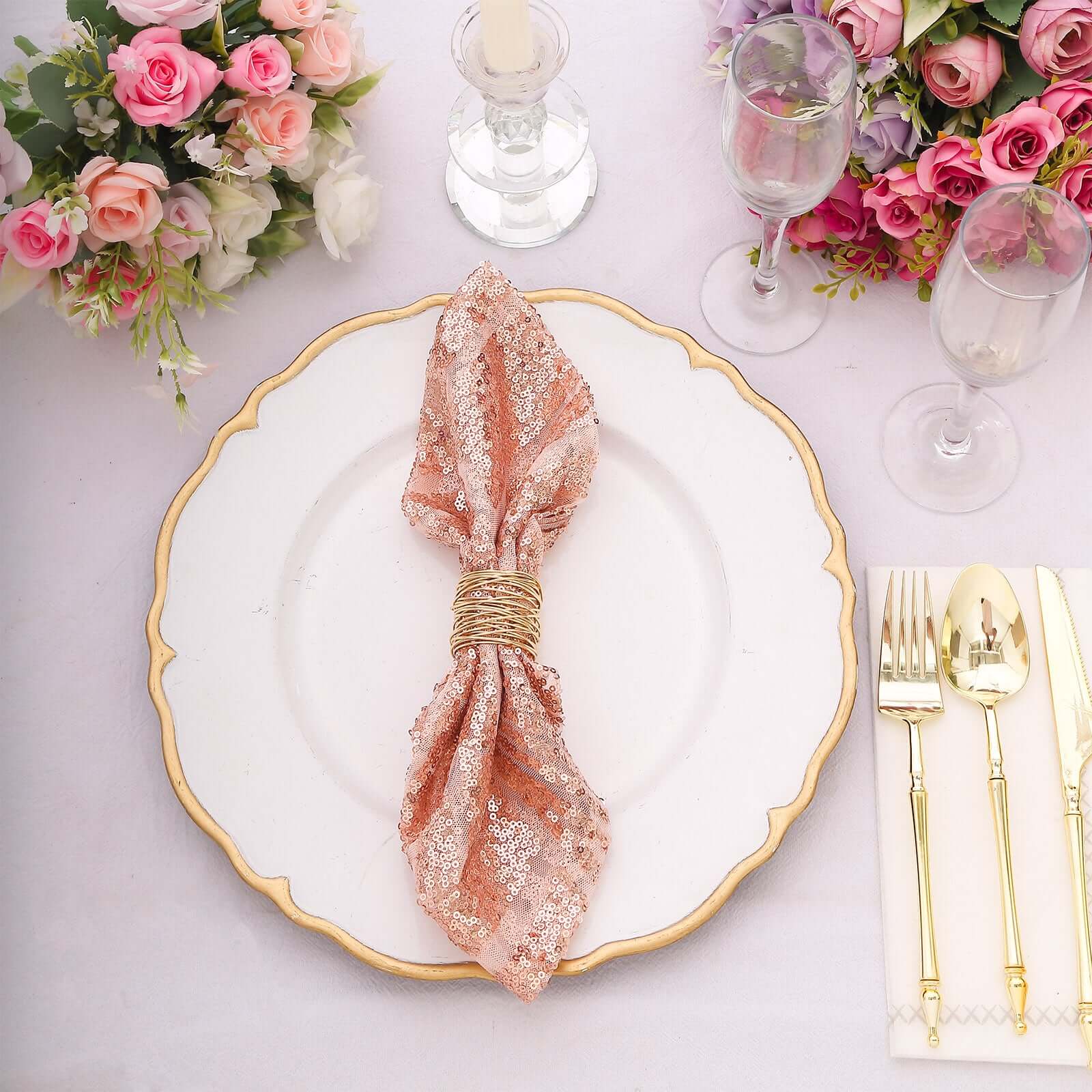 Sequin Napkins 20"x20" Blush - Diamond Pattern Reusable Napkin