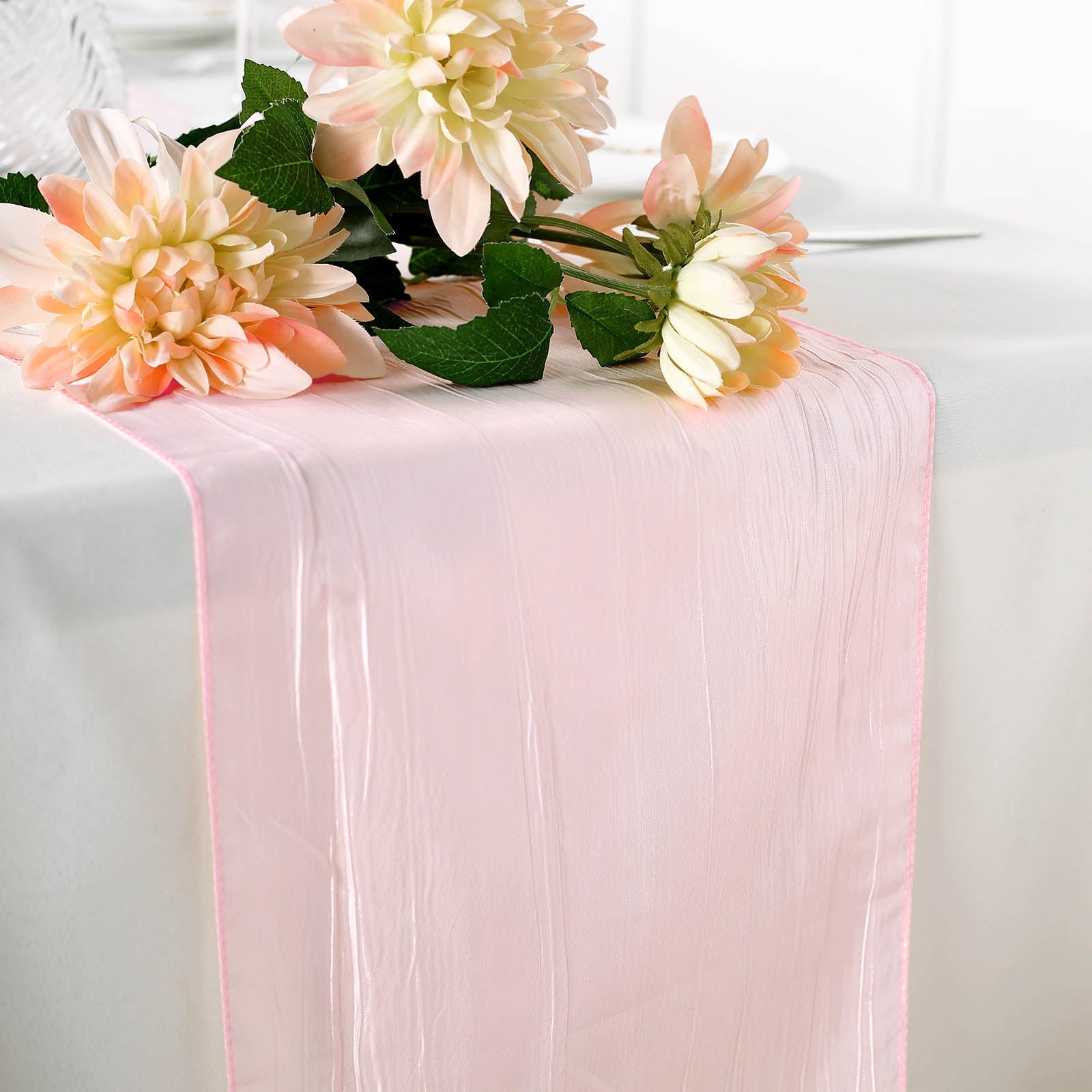 Taffeta 12"x108" Table Runner Blush - Accordion Crinkle Design