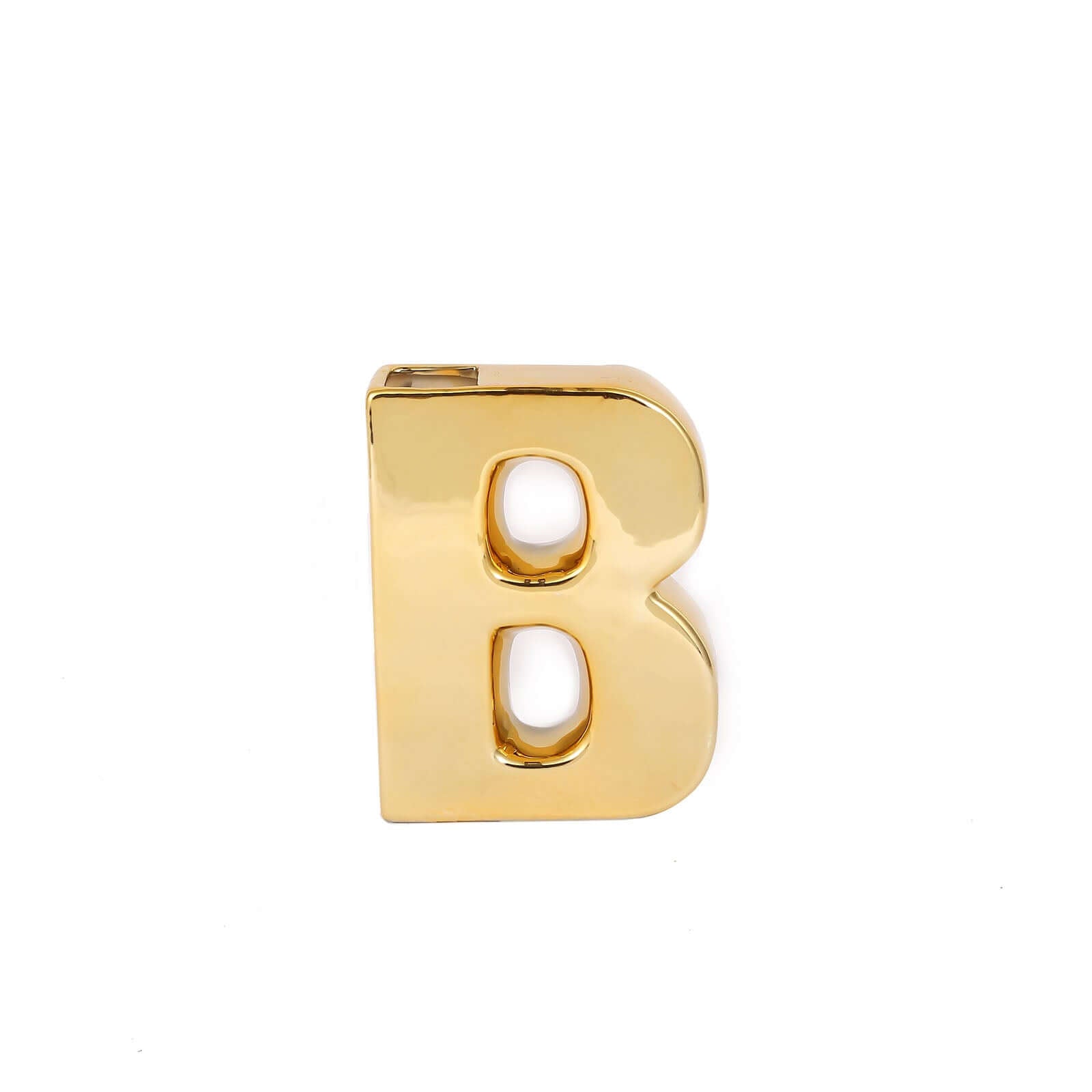 Shiny Ceramic Vase Letter "B" Gold Plated - Chic Bud Planter Pot for Events & Decor 6"