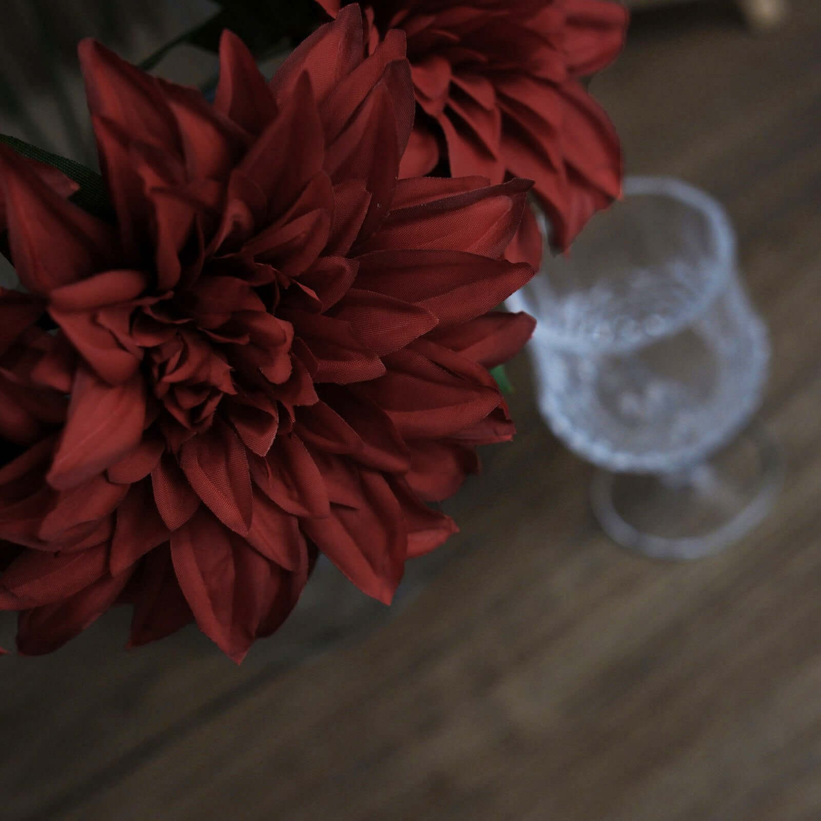 2 Bouquets 20" Burgundy Artificial Silk Dahlia Flower Spray Bushes