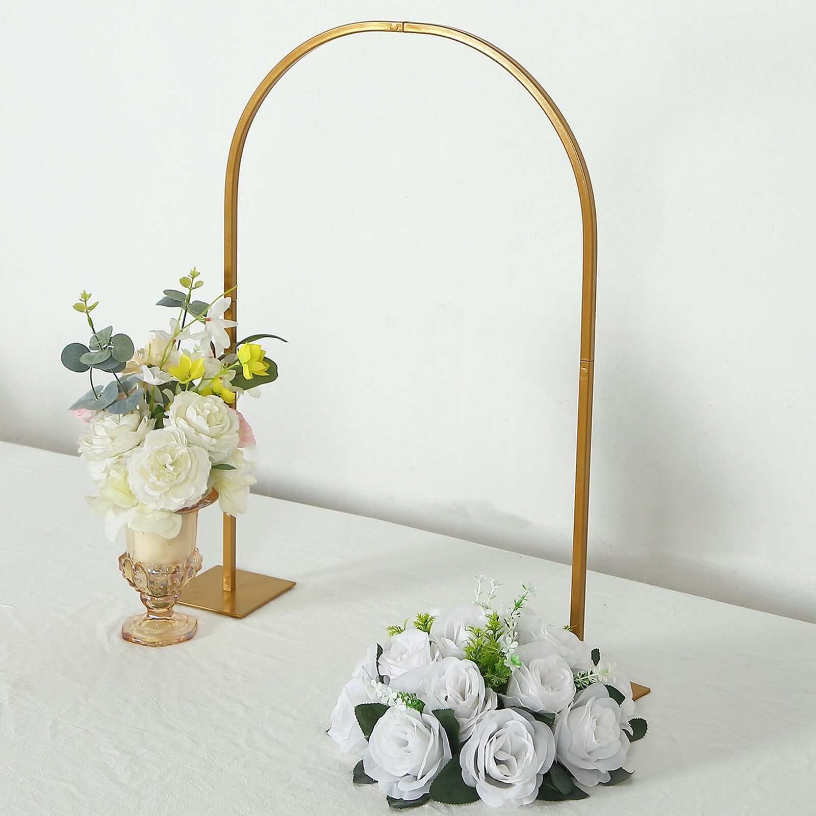 Gold Metal Chiara Arch Table Centerpiece with Rounded Top - Detachable Flower Stand Frame for Weddings 35"