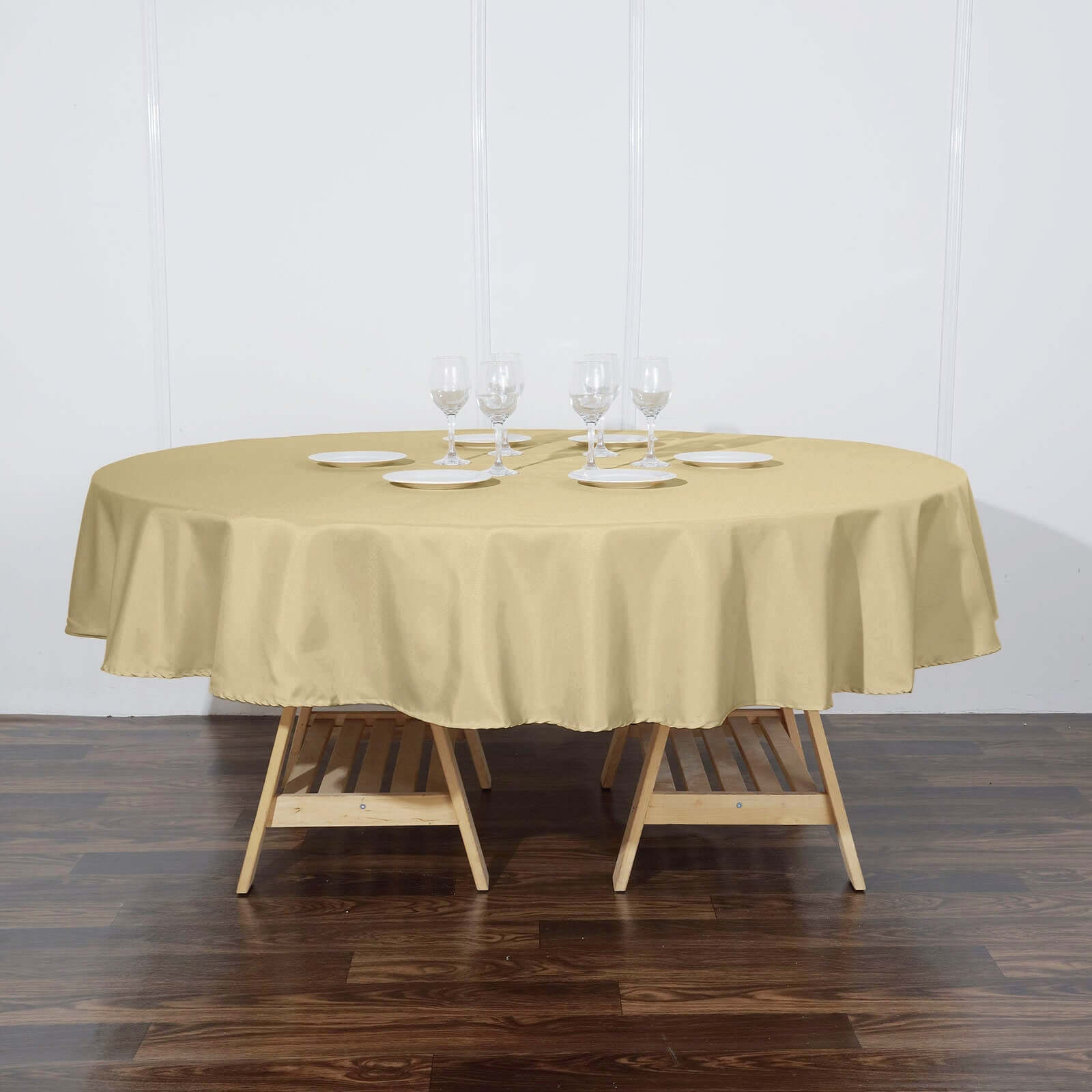 Polyester 90" Round Tablecloth Champagne - Stain & Wrinkle-Resistant Table Cover