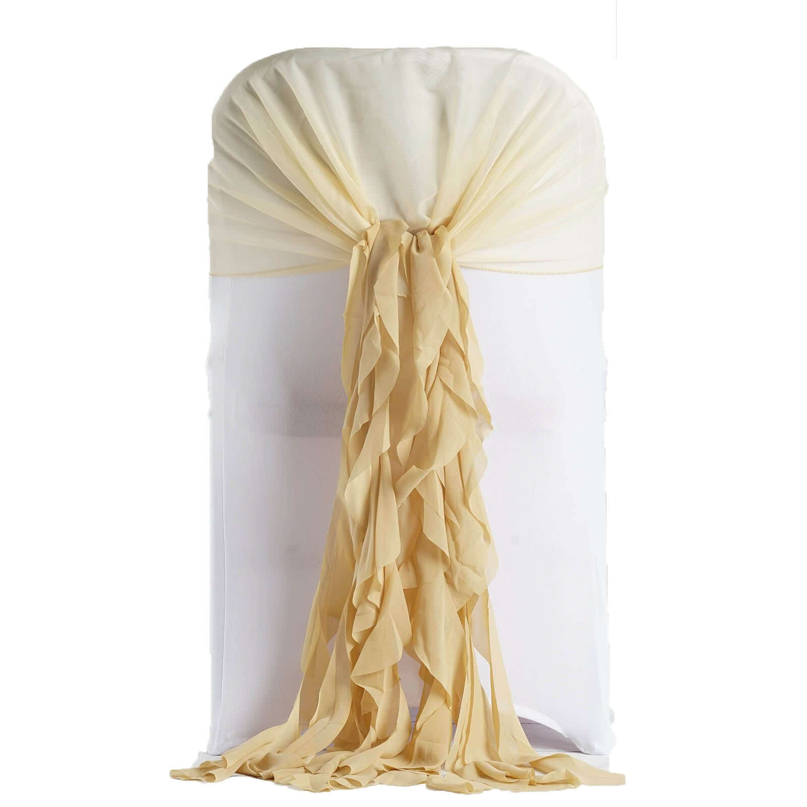 1 Set Chiffon Hoods Chair Sashes with Willow Ruffles Design Champagne - Stylish Chair Bow Decor