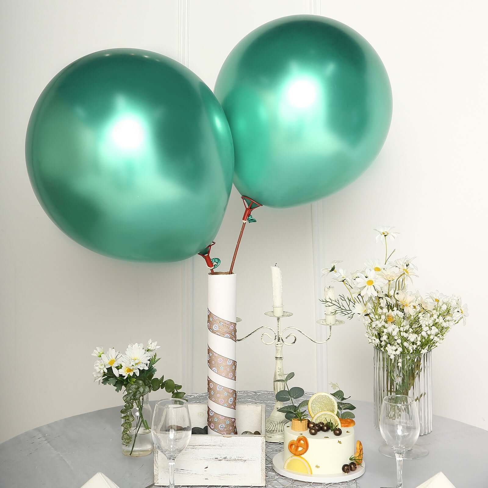5 Pack 18" Metallic Chrome Green Latex Helium or Air Party Balloons