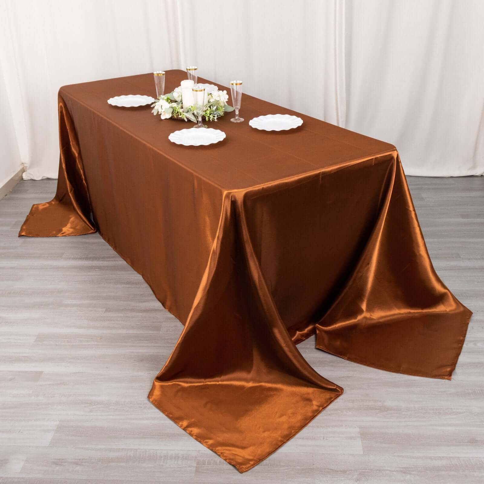 Satin Rectangular 90"x132" Tablecloth Cinnamon Brown - Seamless Table Cover