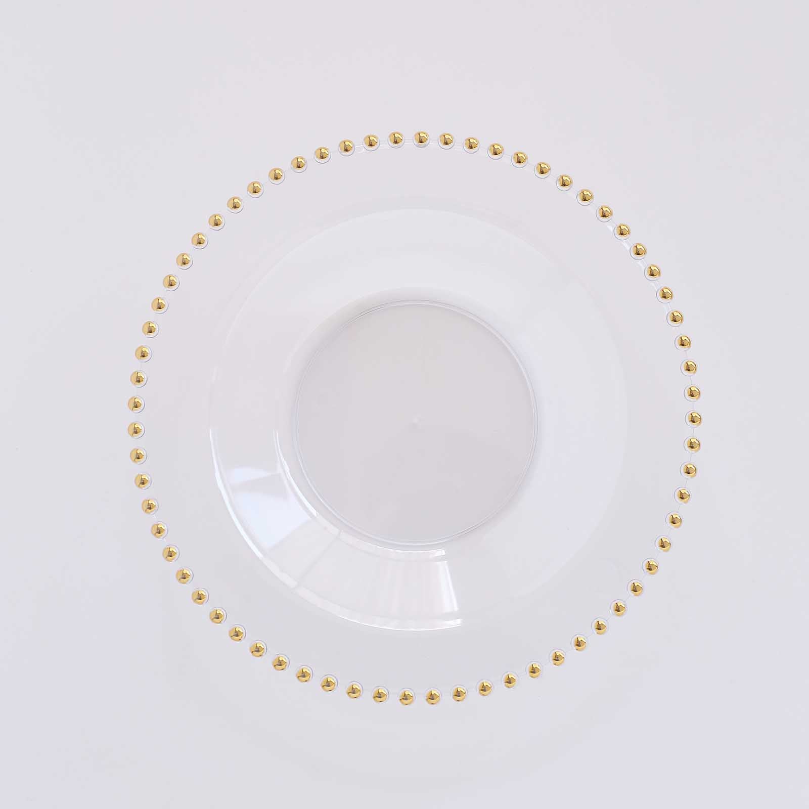 10-Pack Plastic Dessert Salad Bowls Clear Round Design with Gold Beaded Rim - Disposable Soup Bowls 12oz