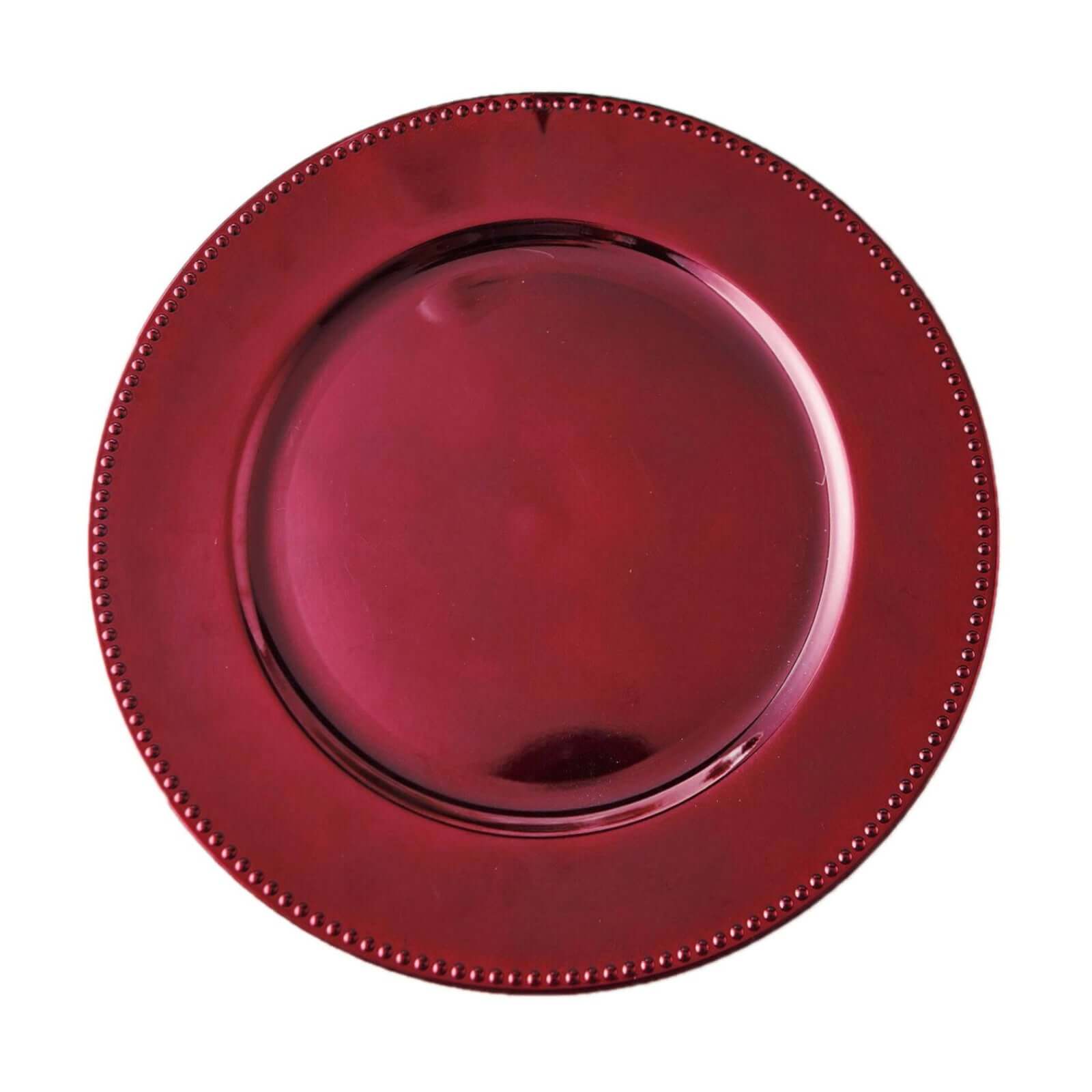 6-Pack Acrylic Round Charger Plates 13" in Burgundy with Beaded Rim, Dinner Charger Event Tabletop Decor