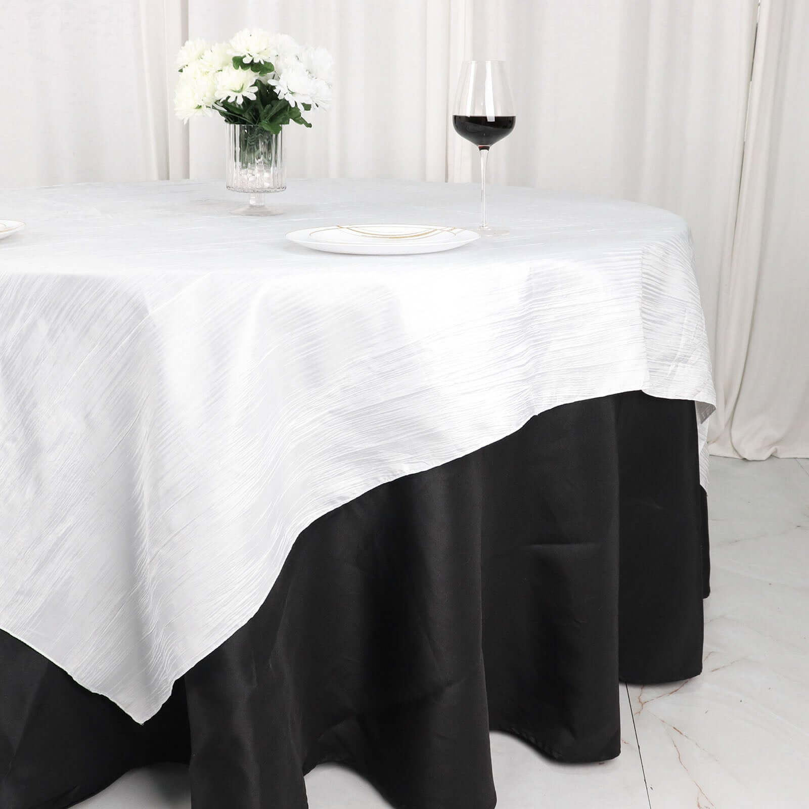 Taffeta 72"x72" Table Overlay Square Tablecloth White - Accordion Crinkle Design for Stylish Events