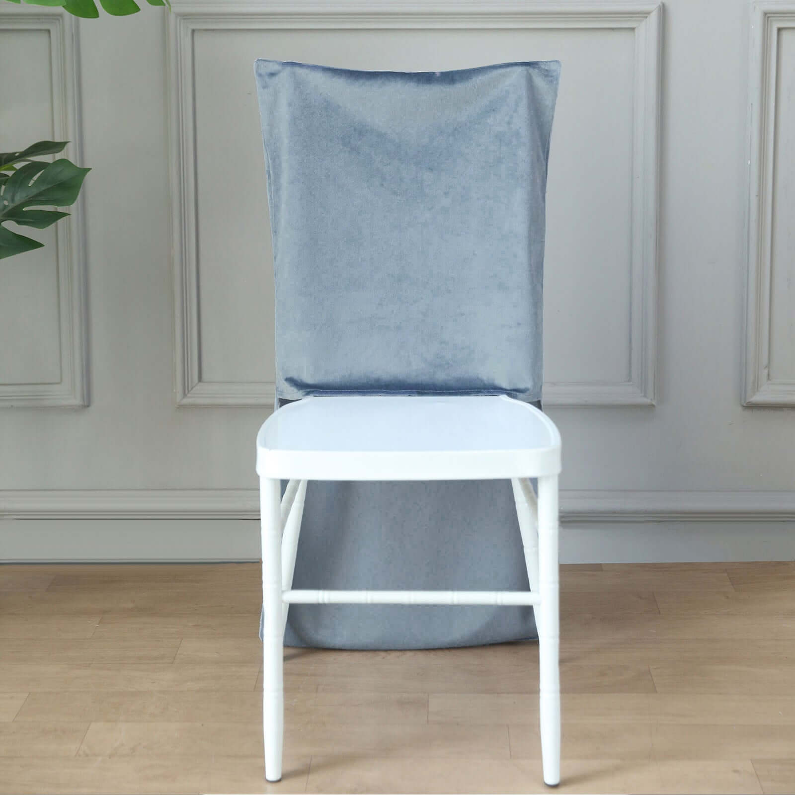 Velvet Chair Back Slipcover for Chiavari Chairs Dusty Blue - Soft and Smooth Solid Chair Back Cover Cap