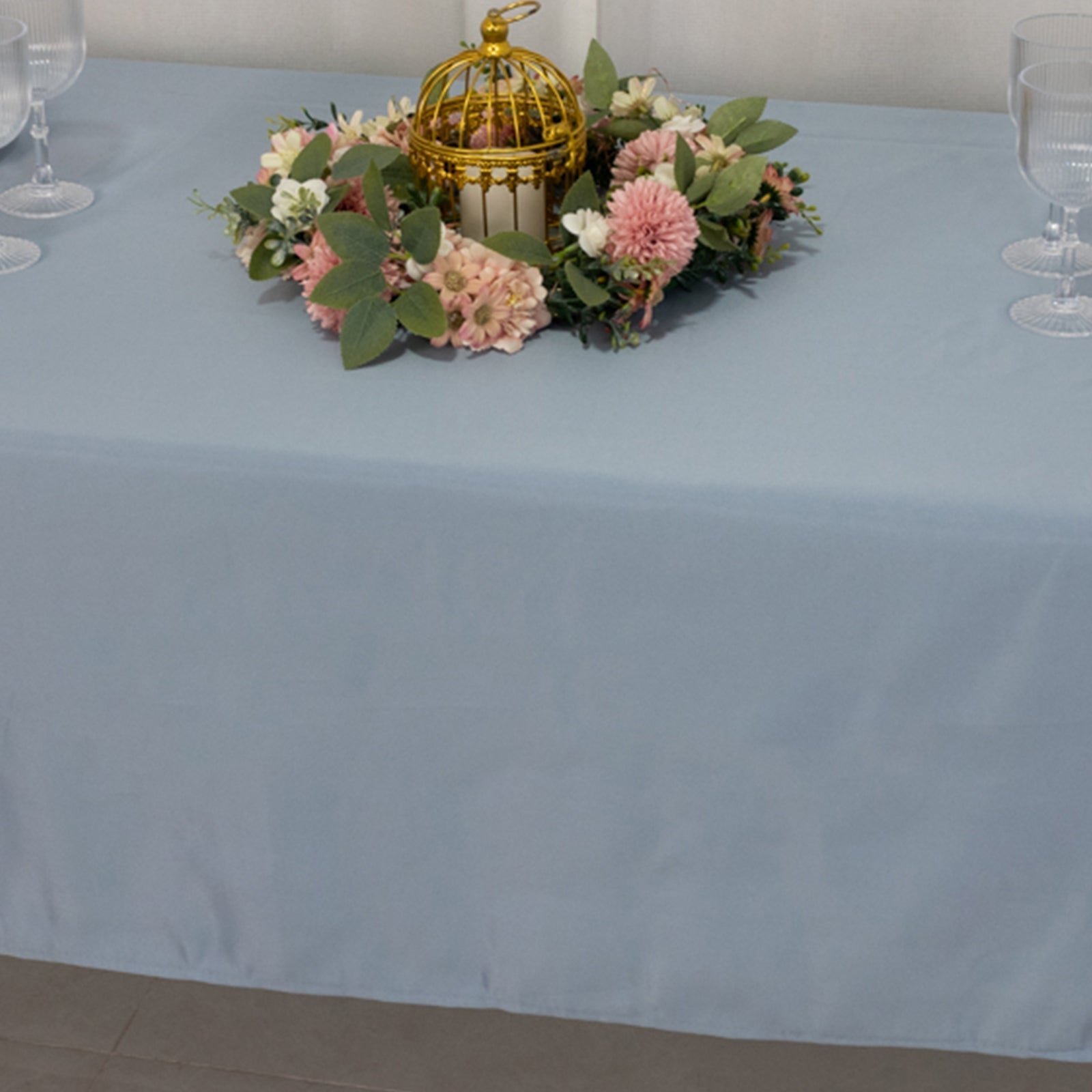 Lamour Satin 60"x102" Rectangle Tablecloth Dusty Blue - Durable & Silky Soft Feel Table Cover