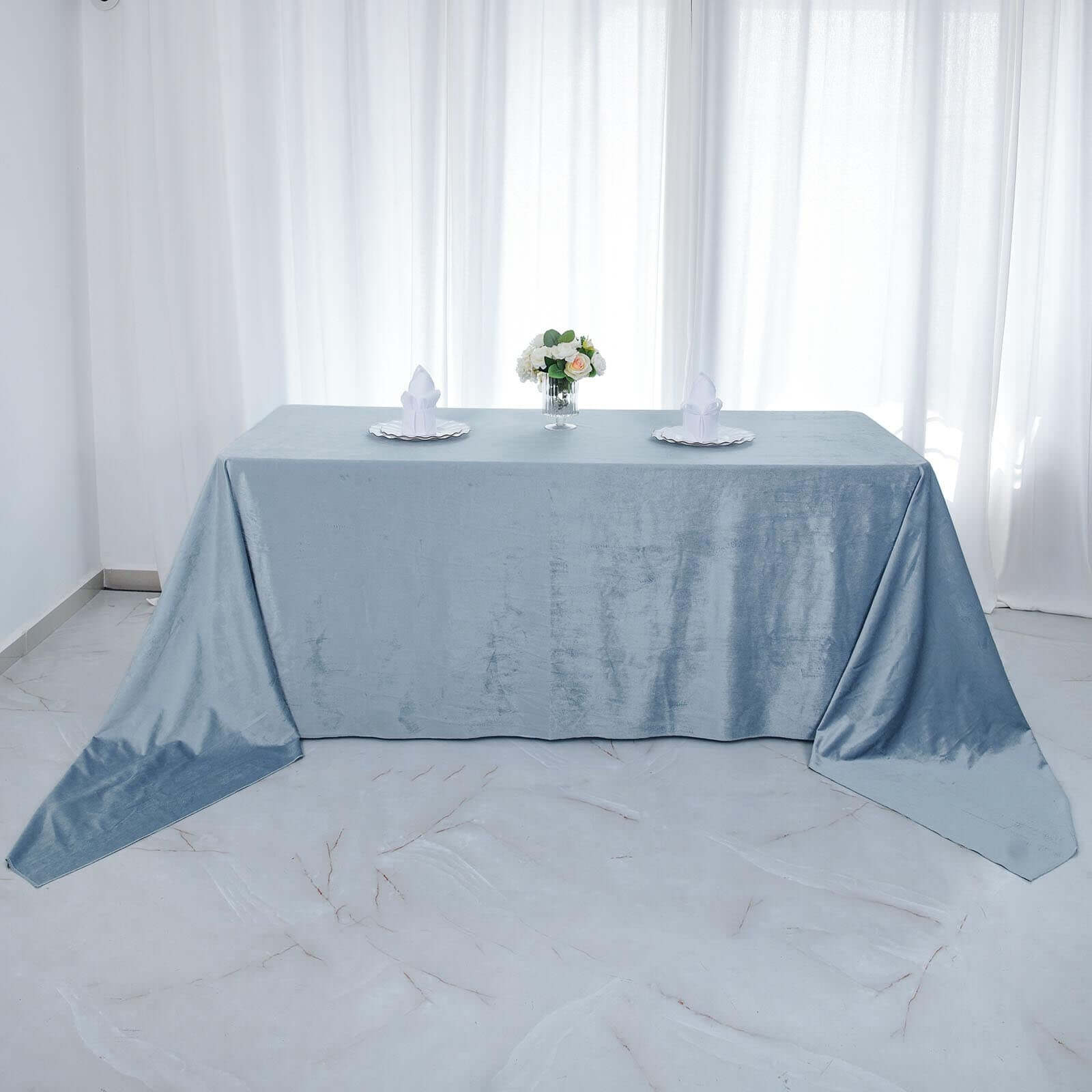 Premium Velvet 90"x156" Rectangle Tablecloth Dusty Blue - Reusable Soft & Seamless Table Cover