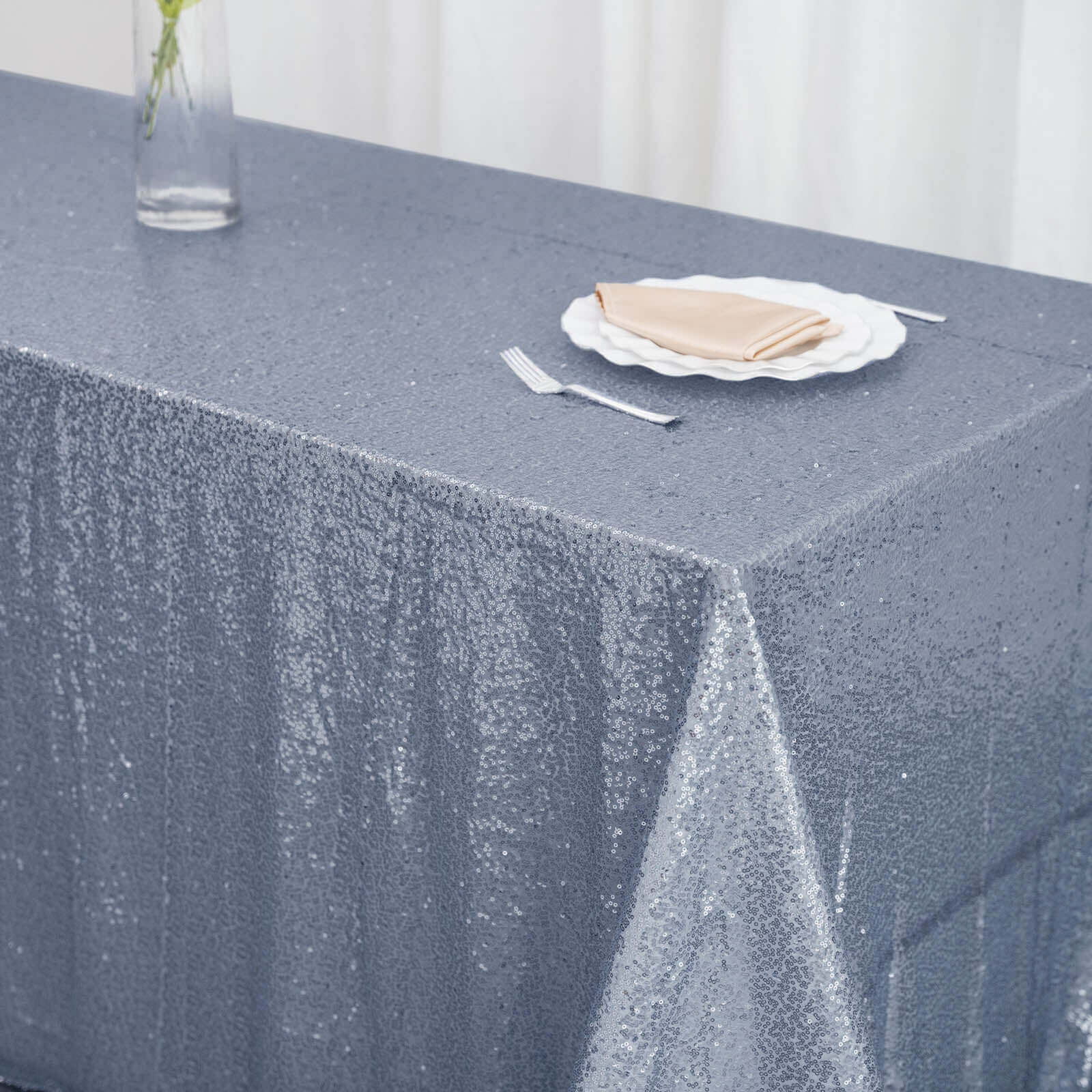 Sequin 90"x132" Rectangle Tablecloth Dusty Blue - Seamless Sparkly Table Cover