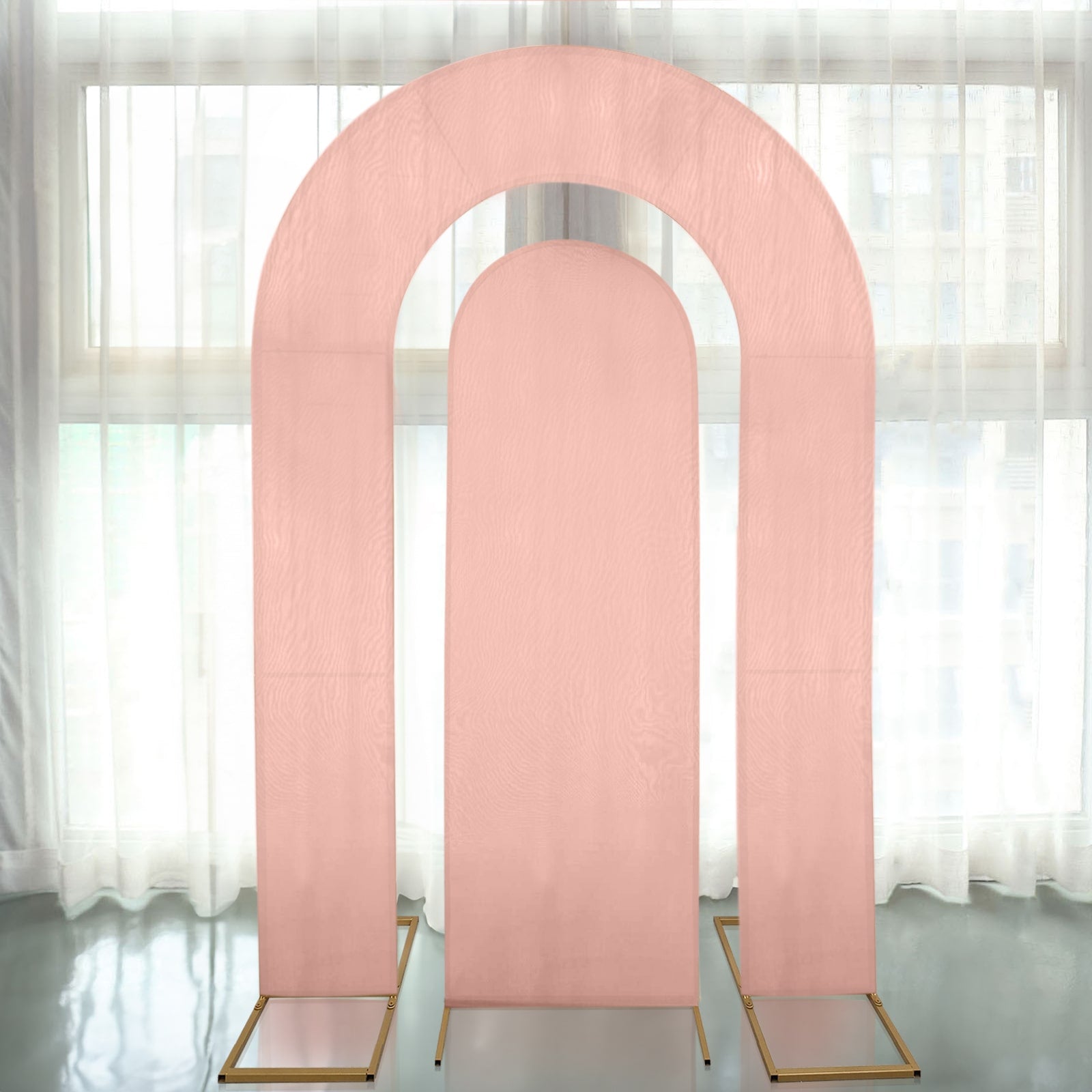 Set of 2 Dusty Rose Spandex Fitted Wedding Arch Covers for Round Top and Double Arch Chiara Backdrop Stands - 6ft,8ft