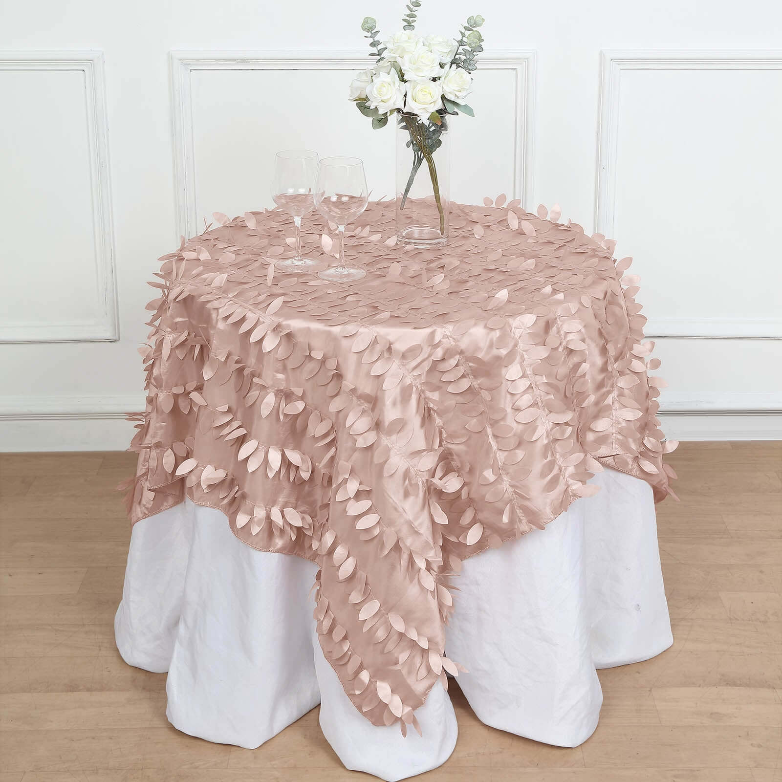 Taffeta 54"x54" Table Overlay Square Tablecloth Dusty Rose 3D Leaf Petal Table Cover