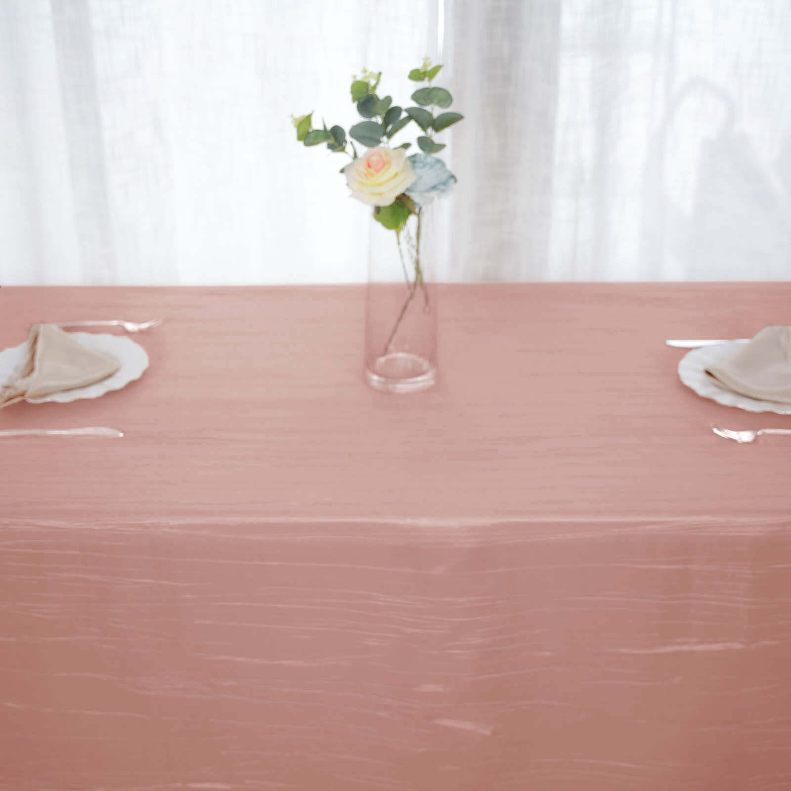 Taffeta 90"x156" Rectangle Tablecloth Dusty Rose - Accordion Crinkle Seamless Table Cover