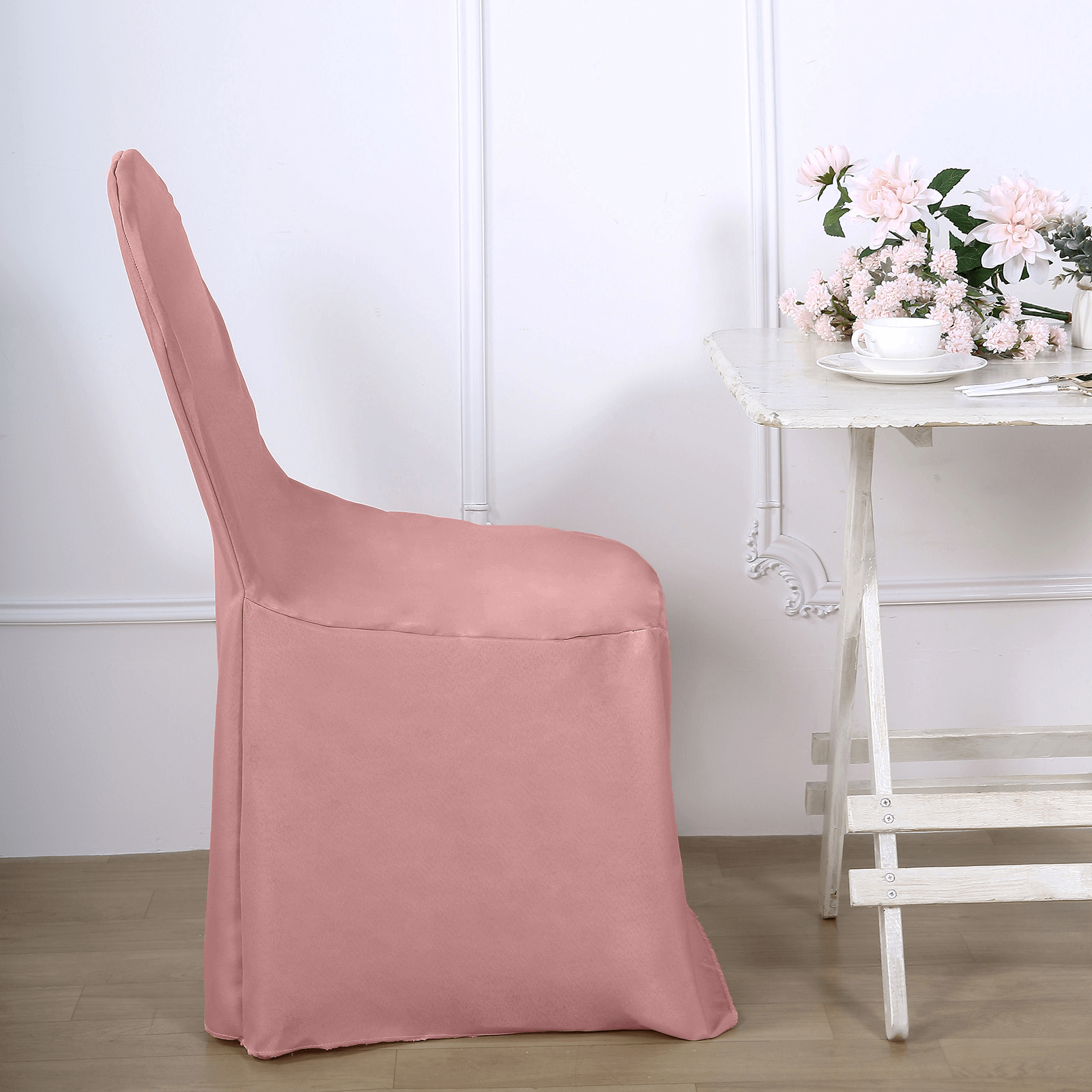 Polyester Slip On Banquet Chair Covers Dusty Rose - Stain-Resistant Reusable Durable Fabric