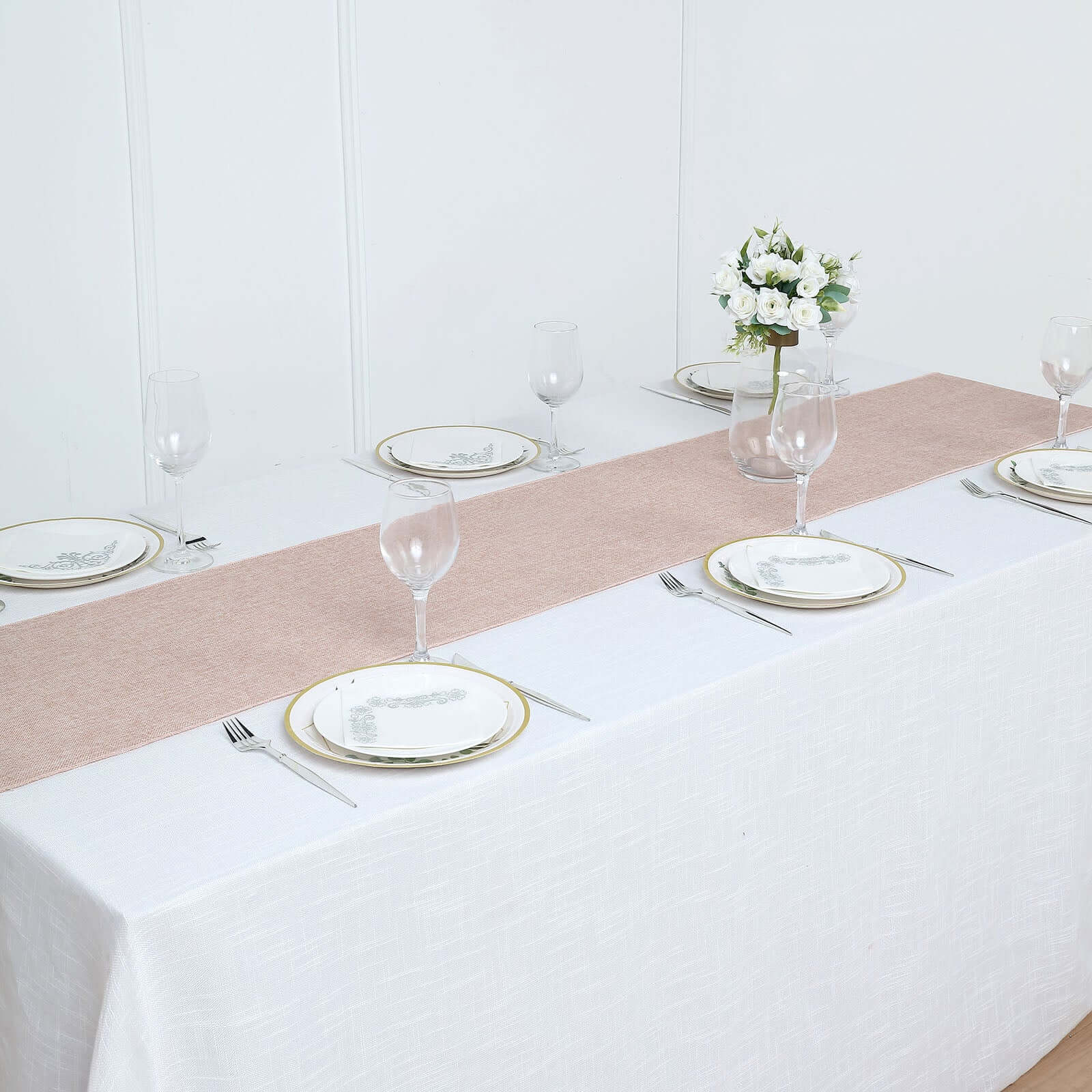 Faux Linen 14"x108" Table Runner Dusty Rose - Rustic Style Table Decor