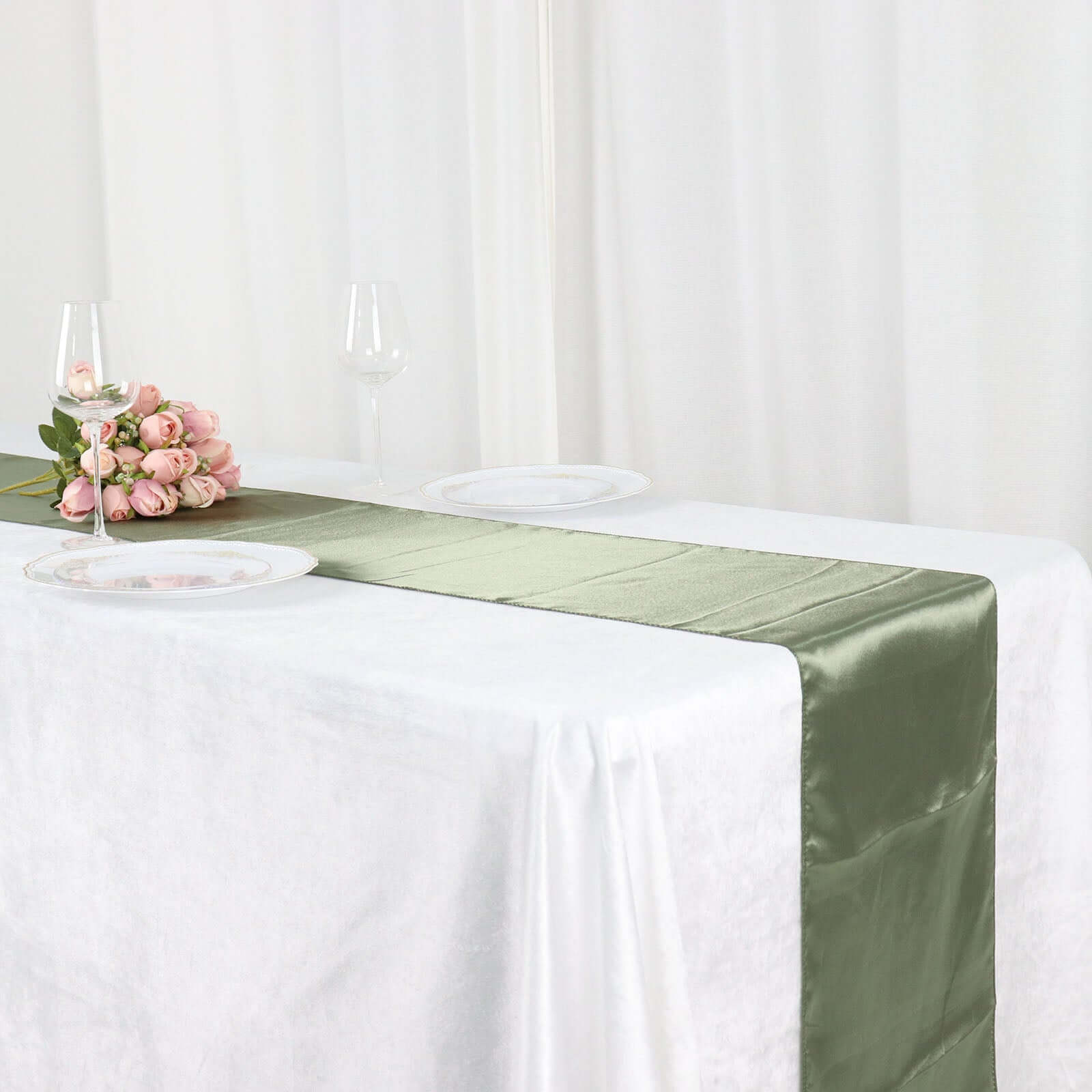 Satin 12"x108" Table Runner Dusty Sage Green - Stylish Table Linen