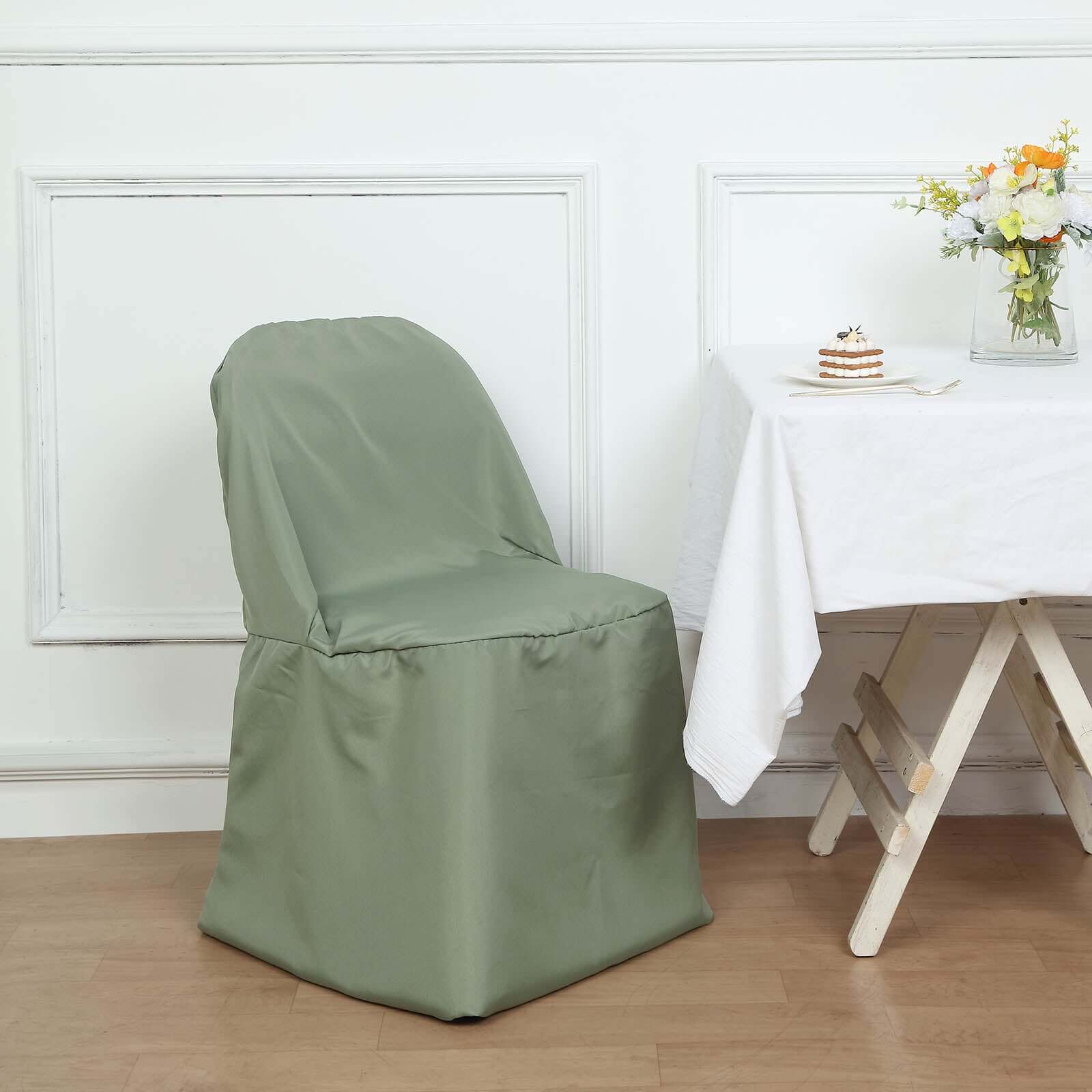 Polyester Slip On Folding Chair Covers Dusty Sage Green - Stain-Resistant Reusable Durable Fabric