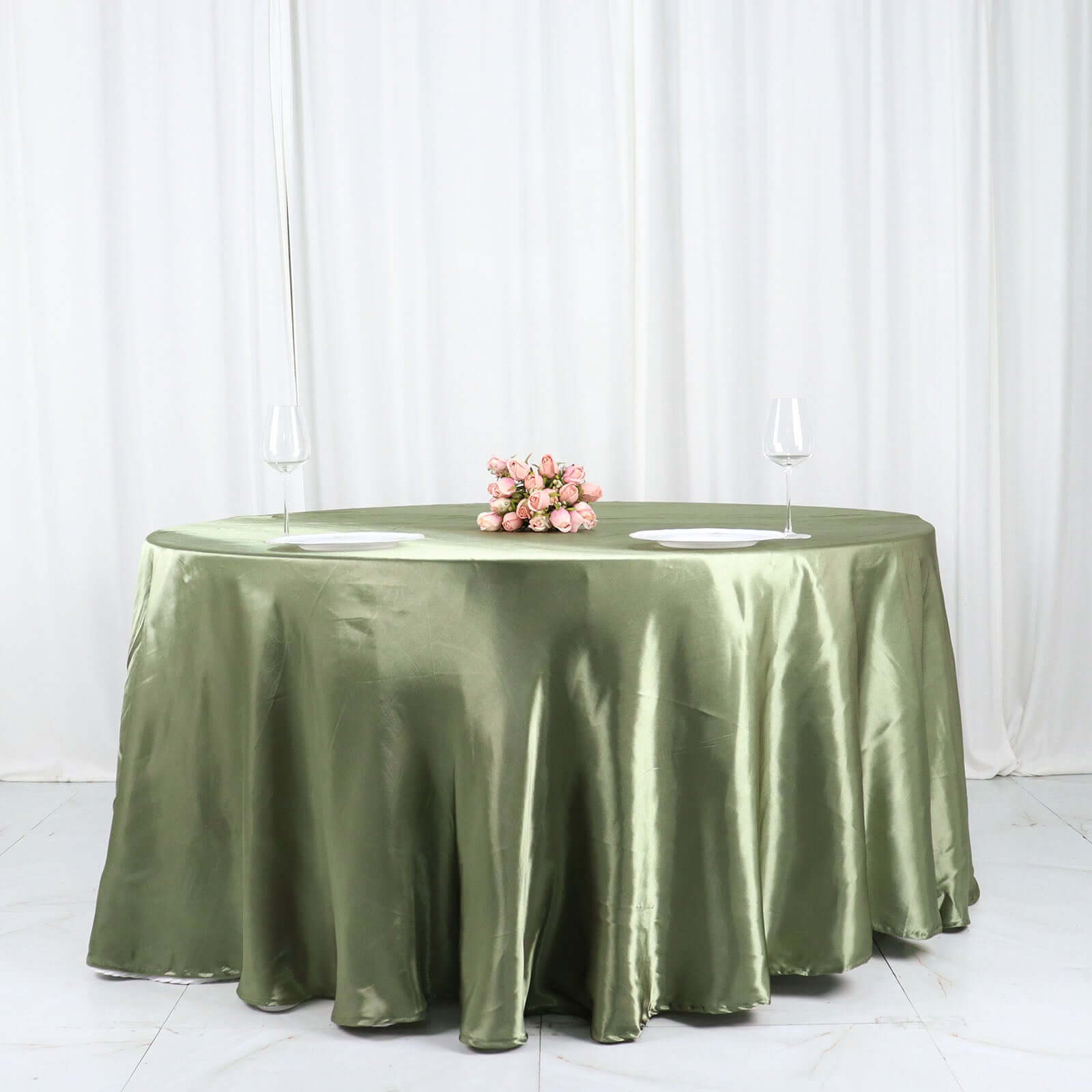Satin 120" Round Tablecloth Dusty Sage Green - Stylish Seamless Table Cover