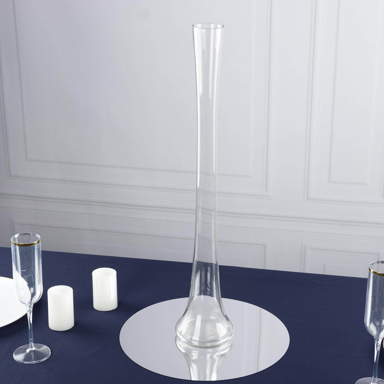 6-Pack Glass Eiffel Tower Vases Clear with Round Base - Tall Skinny Flower Bud Wedding Centerpieces 24"