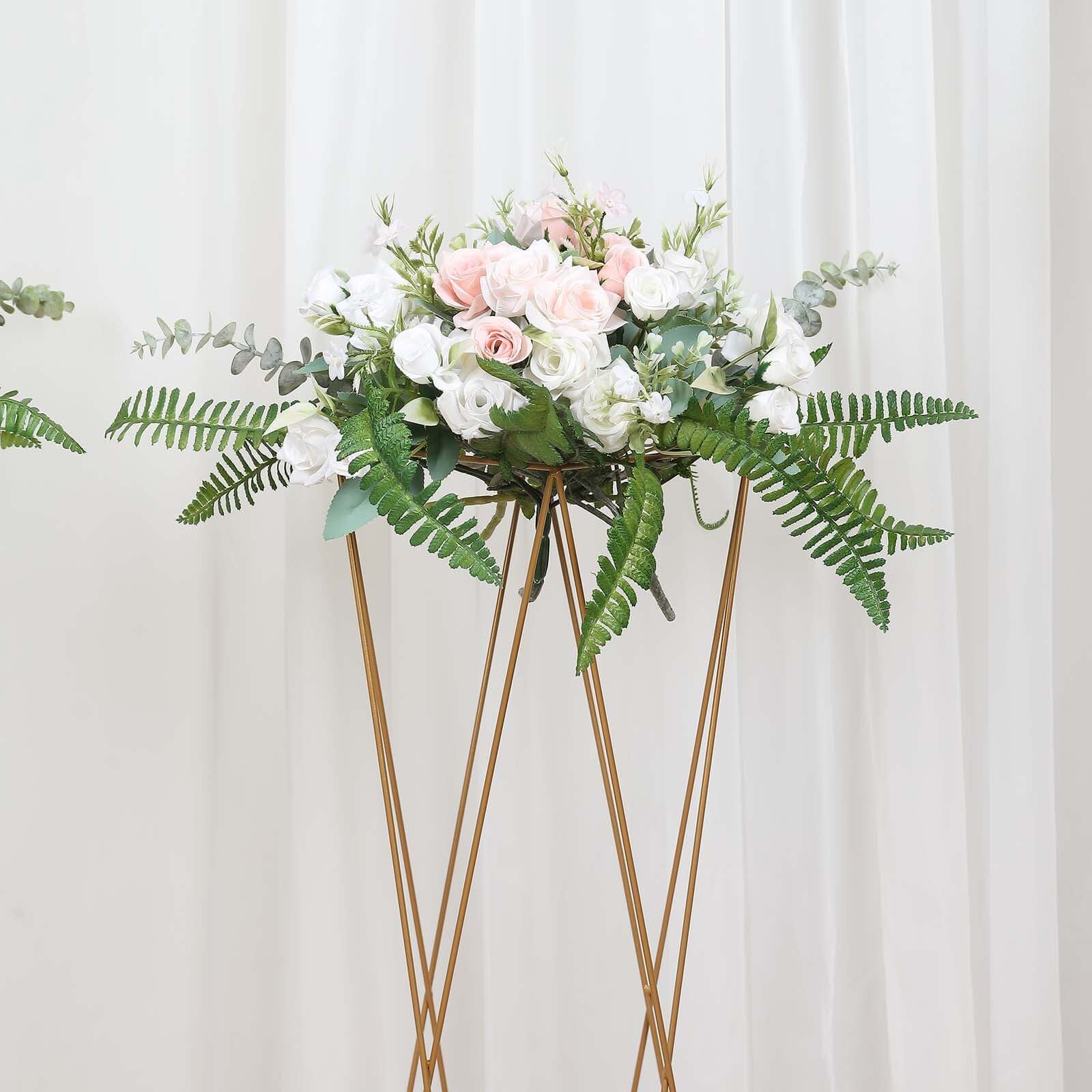 2-Pack Wedding Centerpieces Metal Geometric Crisscross Design Gold - Open Column Pedestal Stands 32"