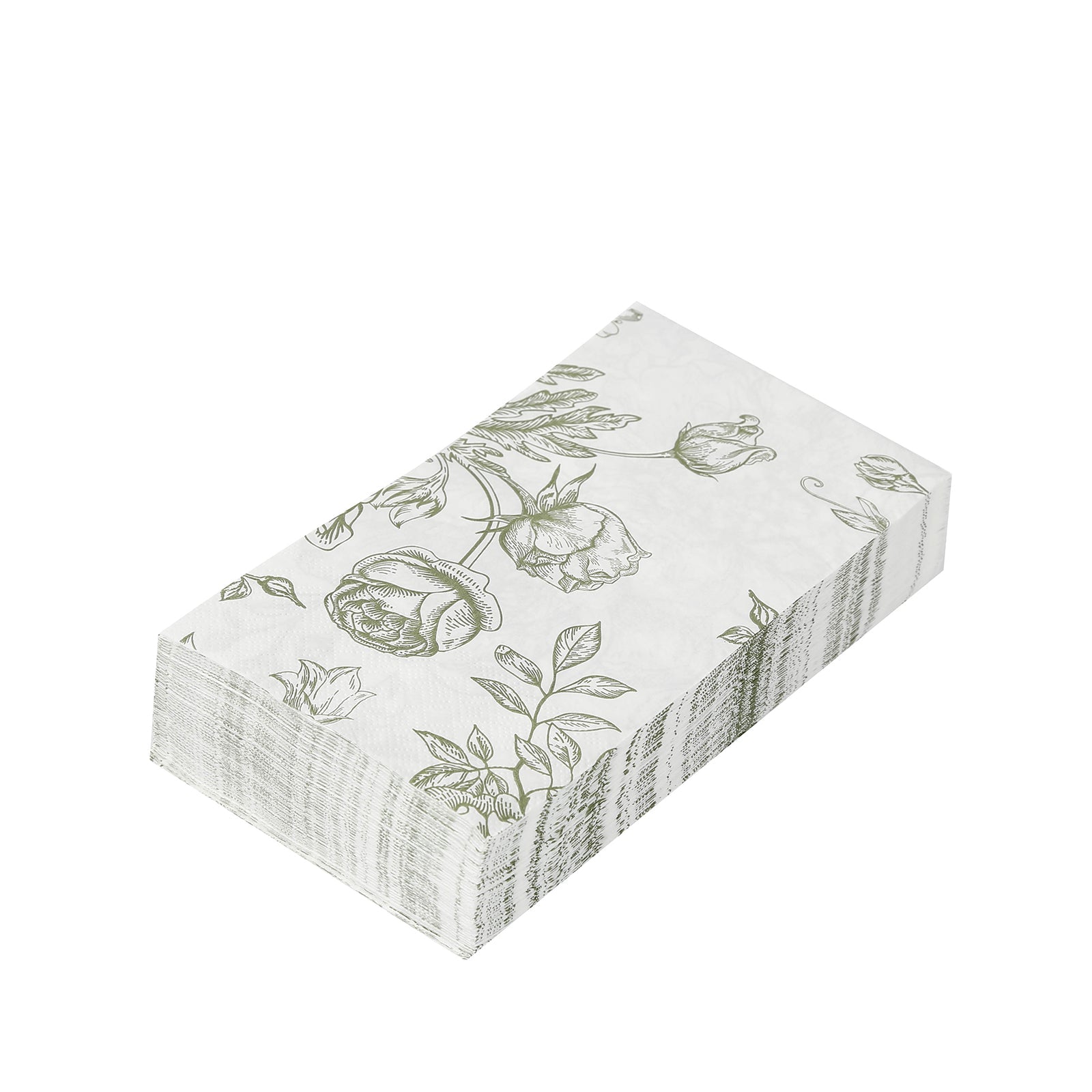 50-Pack Paper Dinner Napkins White with Matte Sage Green French Toile Floral Pattern 2-Ply - Stylish Disposable Napkins for Events