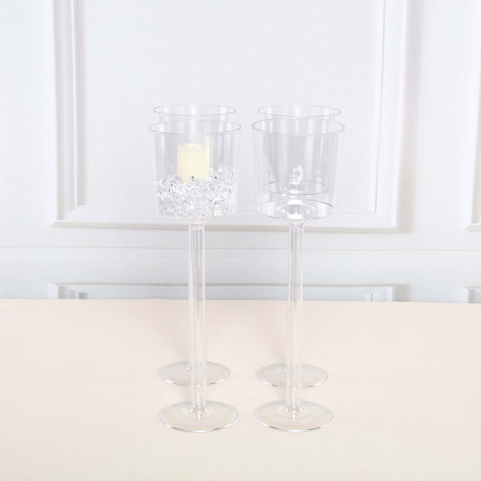 4-Pack Plastic Flower Vases Cylinder Wine Cup Design Clear - Fillable Long Stem Floral Centerpieces 18"