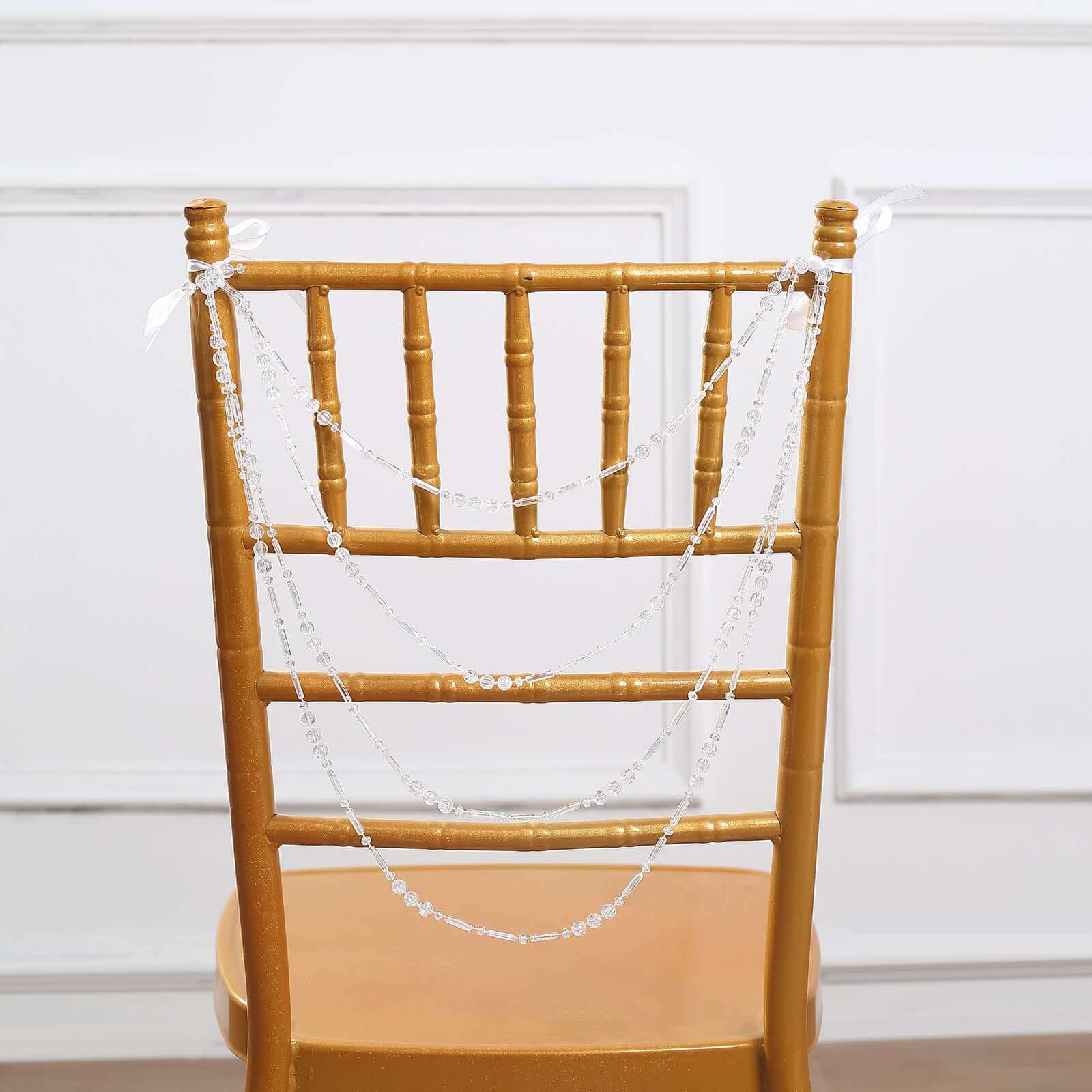 Faux Pearl Beaded 16" Chair Back Garland Sash Iridescent Gatsby-Inspired Style - Pre-Tied Chic Wedding Decor for Chiavari Chairs