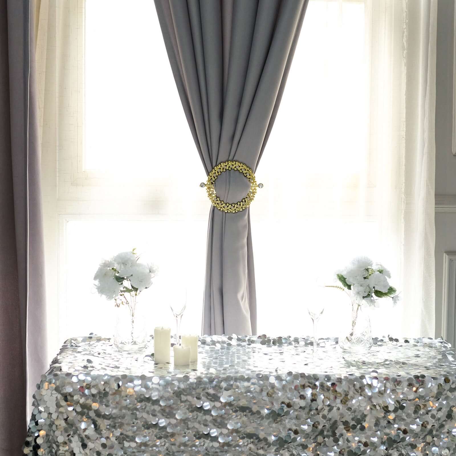 2 Pack 7" Gold Barrette Style Acrylic Crystal Curtain Tie Backs, Round Backdrop Drapery Brooch Holdbacks