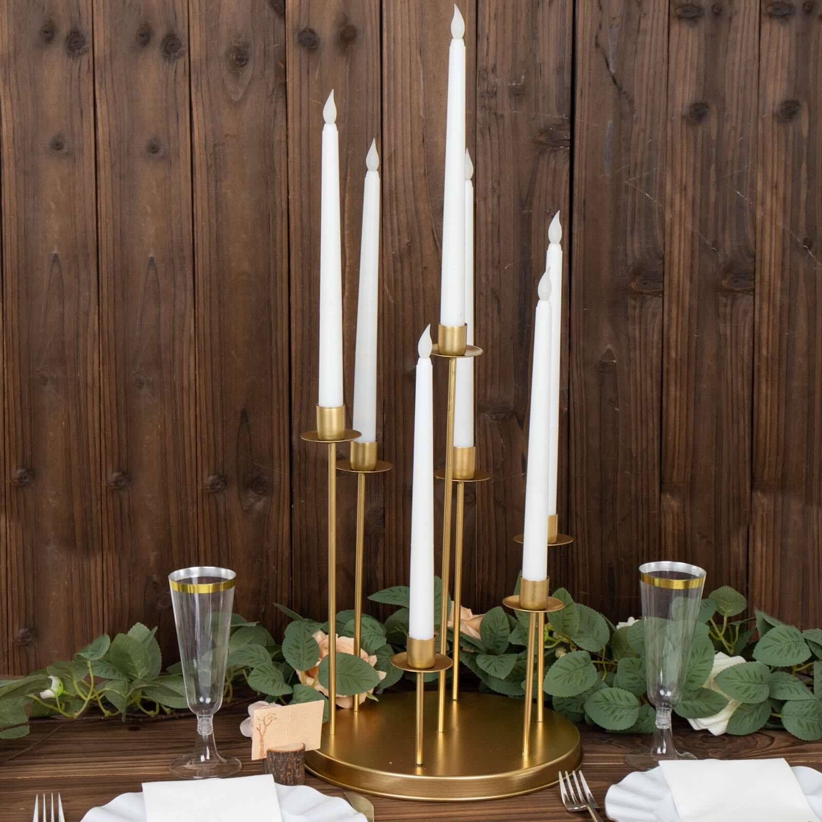Cluster Candelabra Taper Candle Holder 7-Arm Gold Metal Wedding Centerpiece - Table Decor 15"