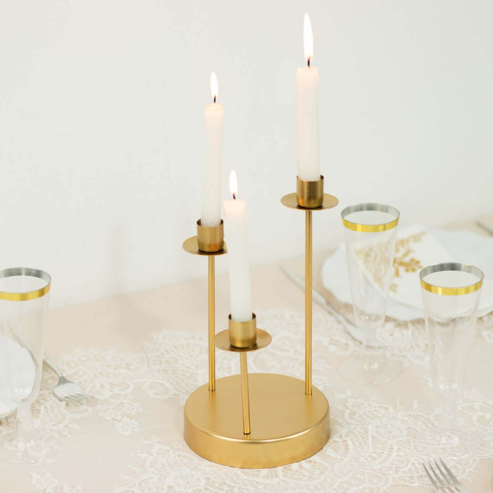 Vintage Candelabra 3-Arm Taper Candle Holder Gold Metal Wedding Table Centerpiece - Stylish Tabletop Accent 10"