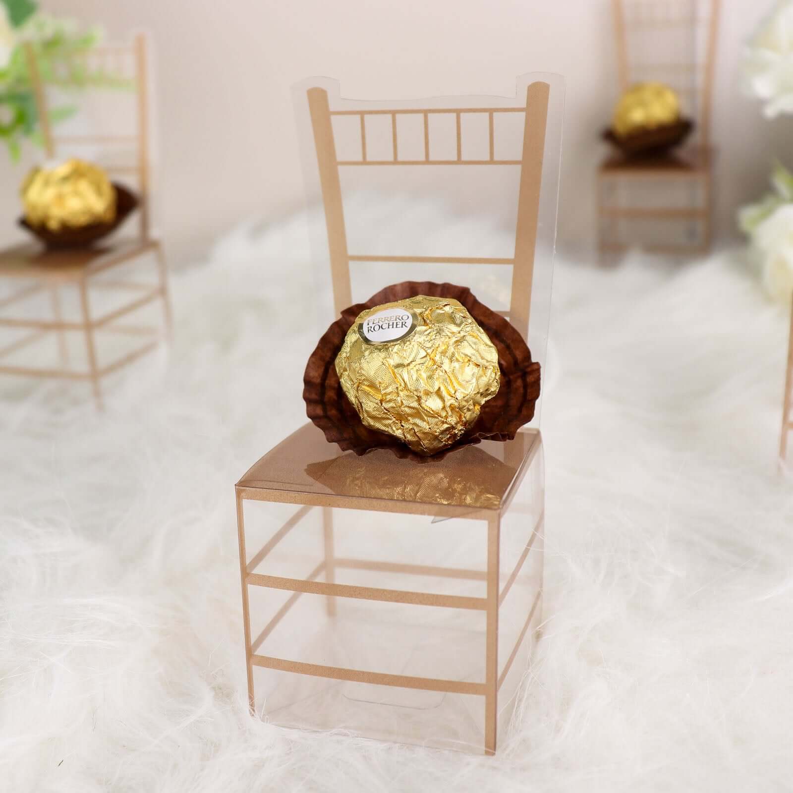 25 Pack Clear and Gold PVC Chiavari Chair-Shaped Party Favor Candy Gift Boxes - 2"x5"