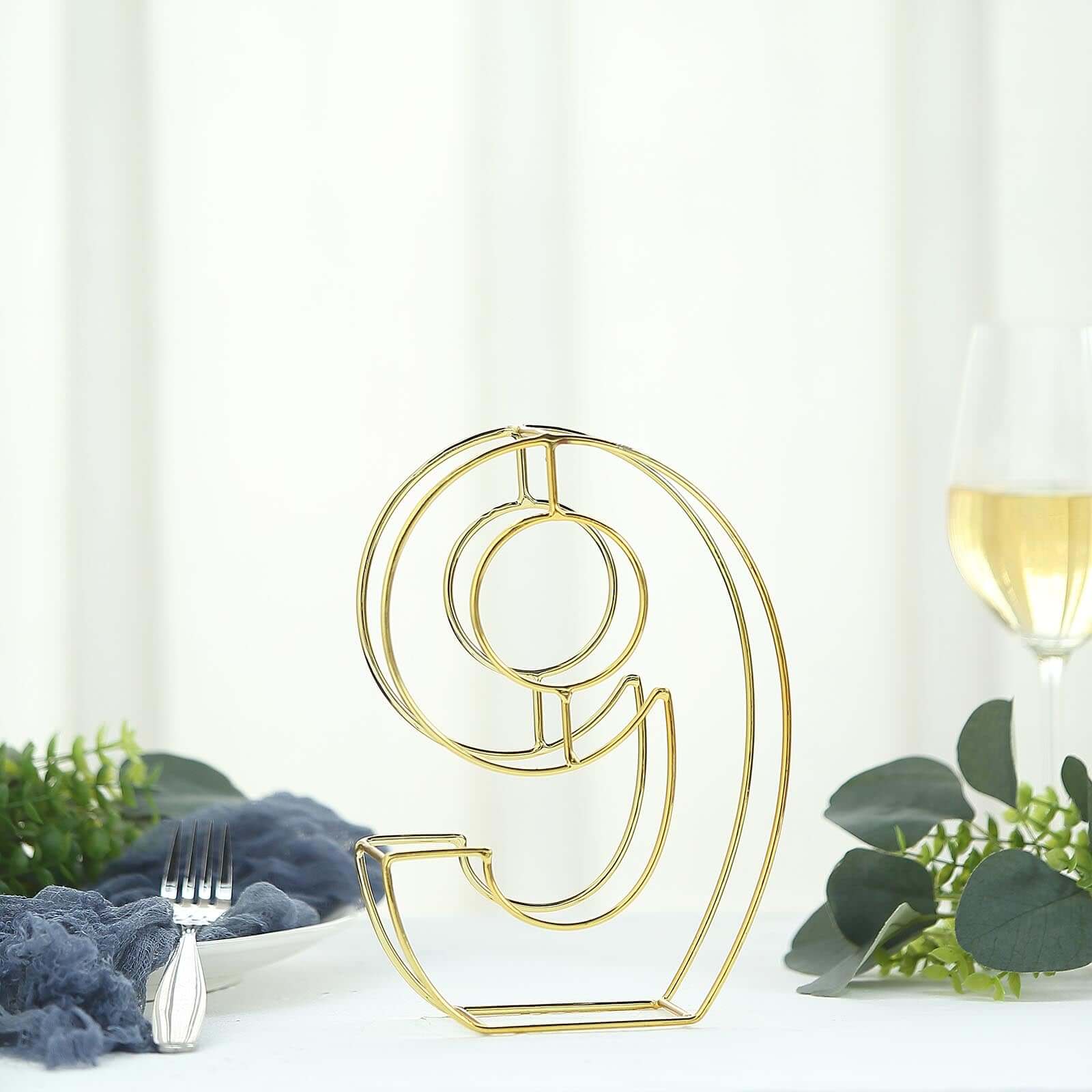8" Tall Gold Freestanding 3D Decorative Metal Wire Numbers, Wedding Table Numbers -9
