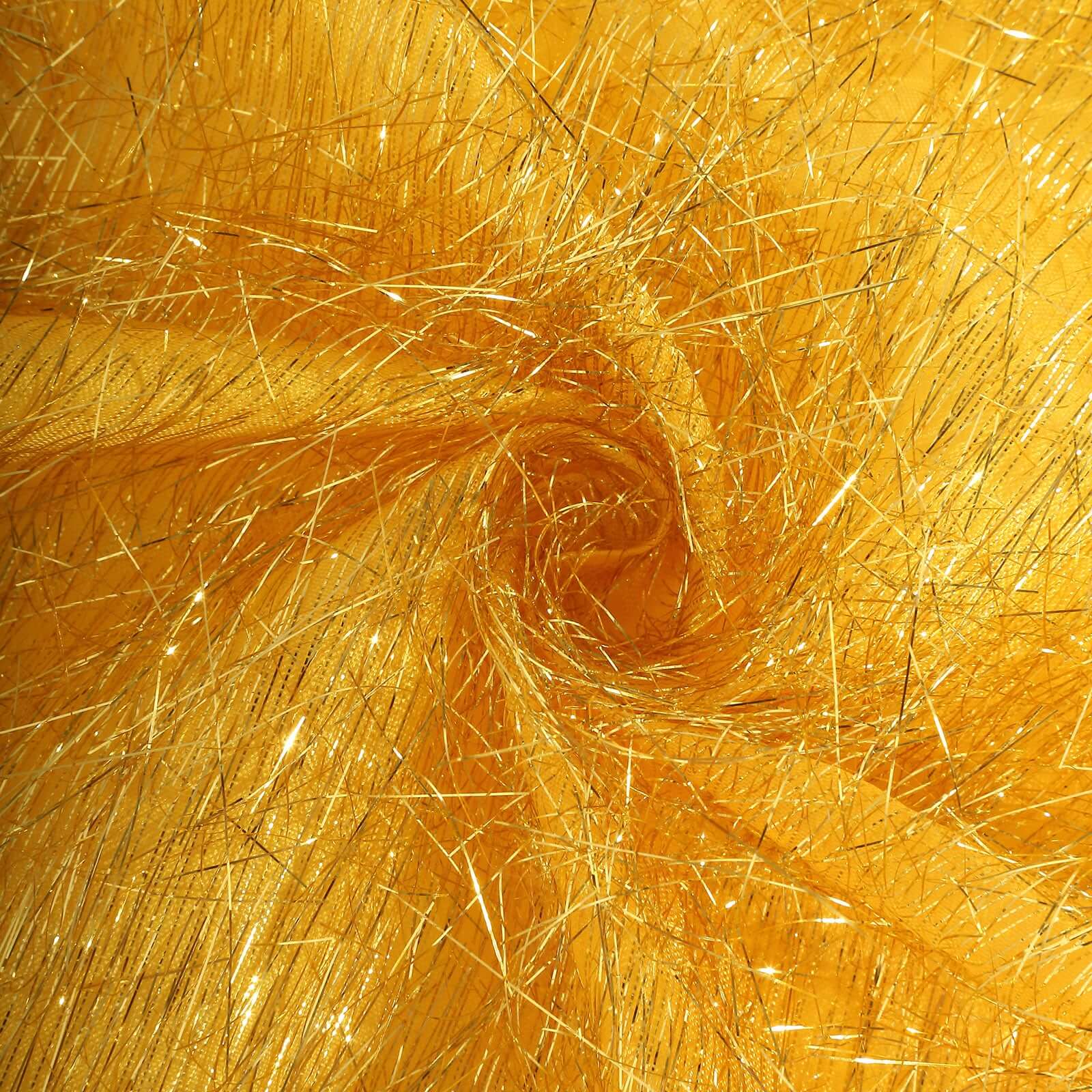 5 Pack Polyester Chair Sashes Gold Metallic Tinsel Fringe - Easy to Use Sparkly Chair Bows 6"x108"