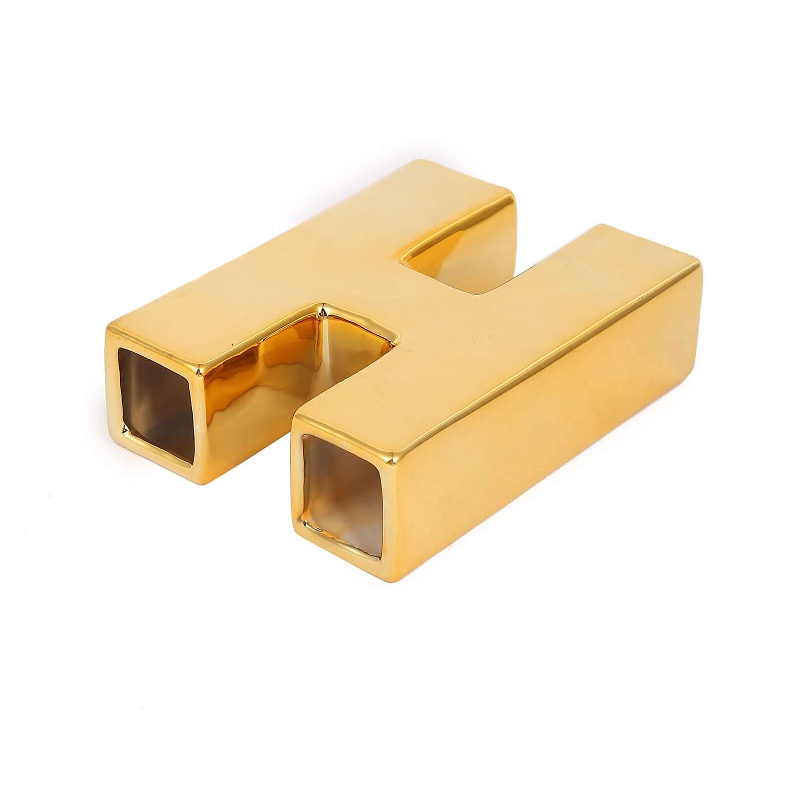 Shiny Ceramic Vase Letter "H" Gold Plated - Chic Bud Planter Pot for Events & Decor 6"