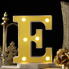 3D Marquee Letter "E" Warm White 6 LED Lights Gold - Chic Light-Up Decor for Events 6"