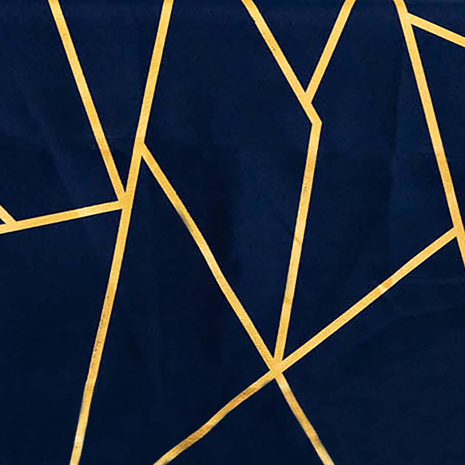 Polyester 120" Round Tablecloth Navy Blue with Gold Foil Geometric Pattern Wrinkle-Resistant Seamless Table Cover