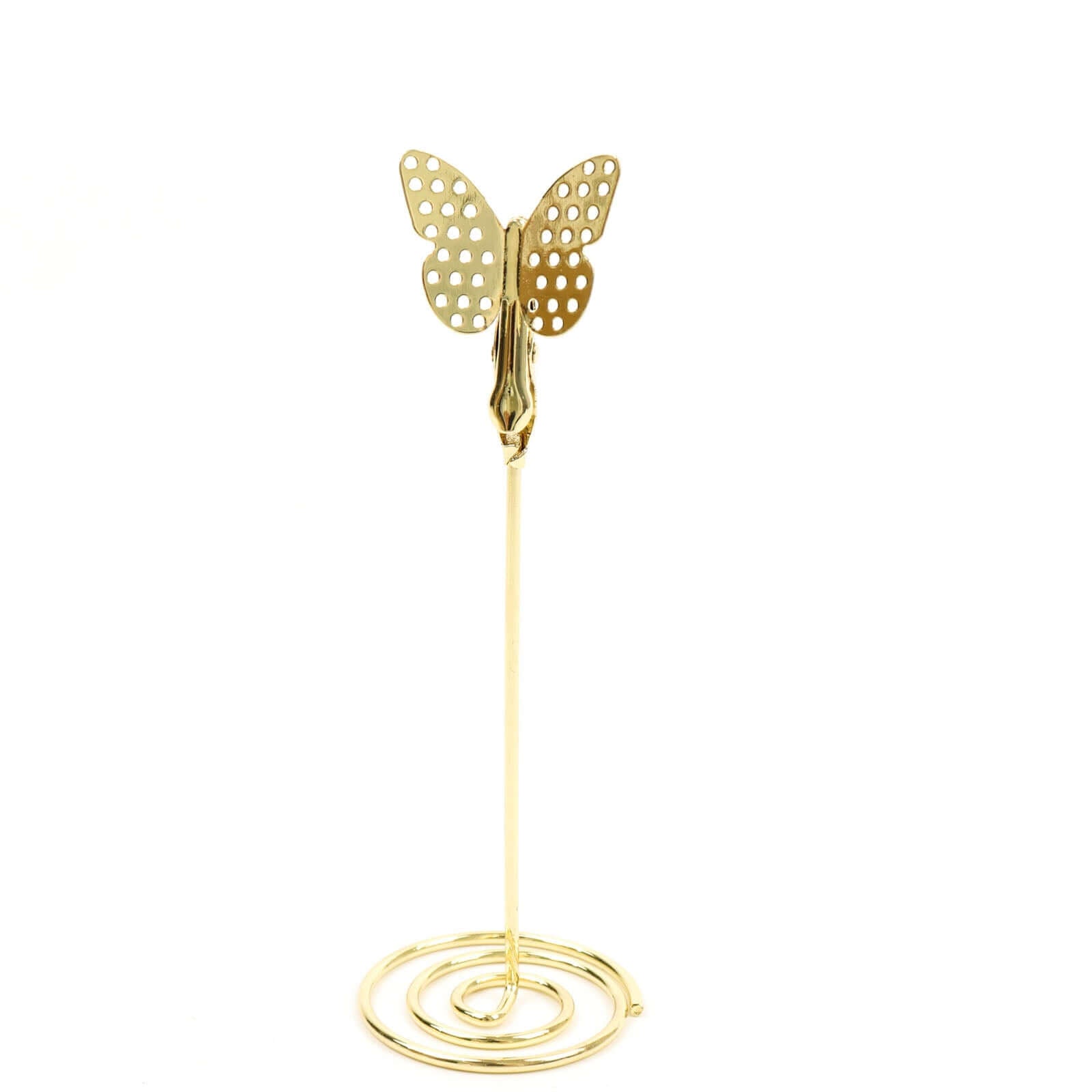 5-Pack Metal Place Card Holders Gold - Modern Table Number Stands with Whimsical Butterfly Clips & Spiral Base for Signs Memos Photos Menus 5"