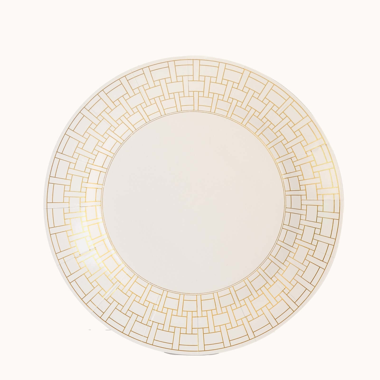 10-Pack Cardstock Paper Charger Plates in White with Gold Basketweave Pattern Rim - 650GSM Cardboard Placemats for Weddings & Banquets 13"