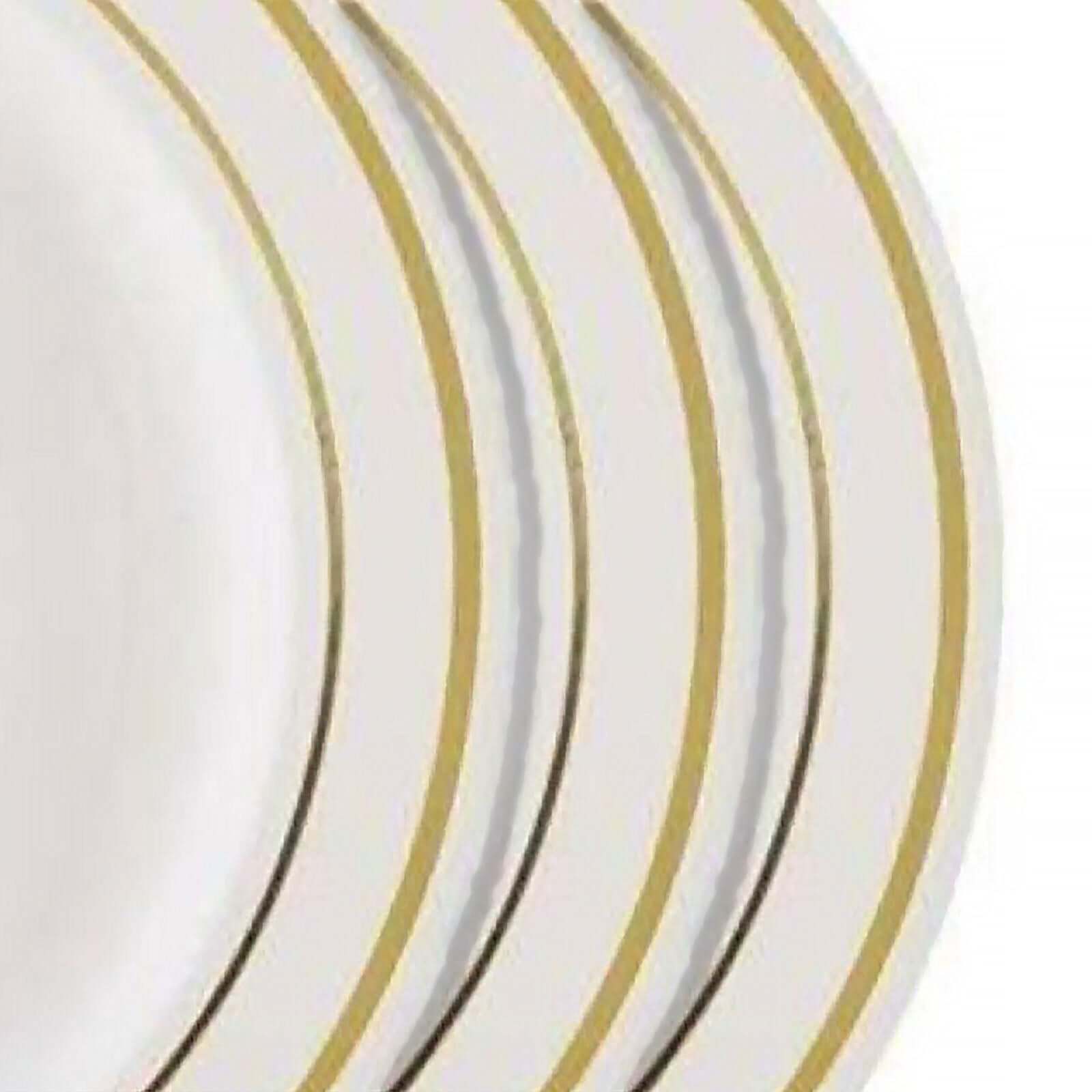 10-Pack Plastic Dessert Plates Ivory with Très Chic Gold Rim - Disposable Appetizer Plates for Parties 6"