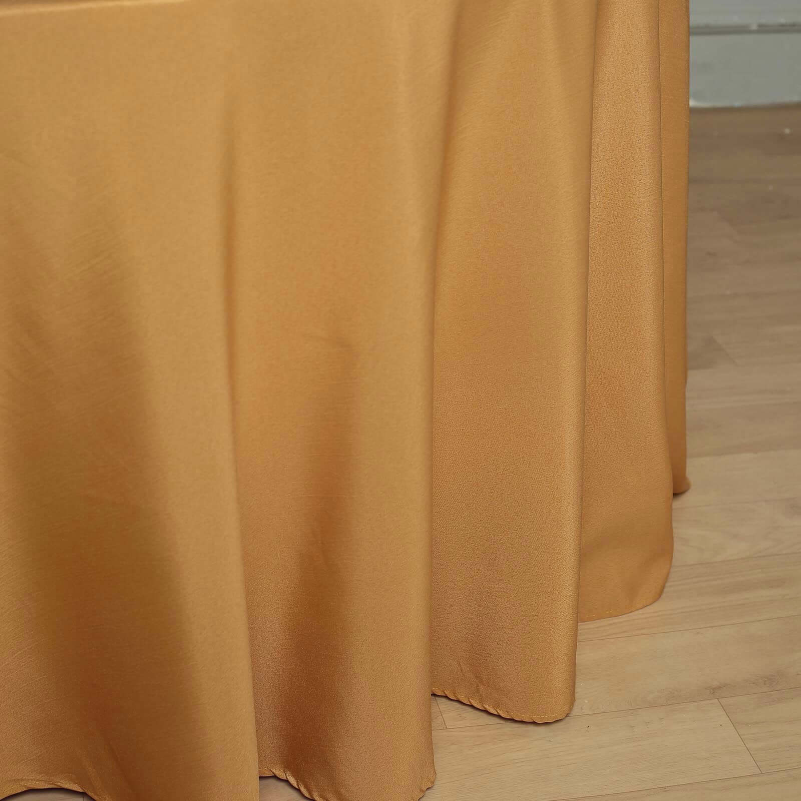 Polyester 132" Round Tablecloth Gold - Seamless Chic Design for Grand Celebrations