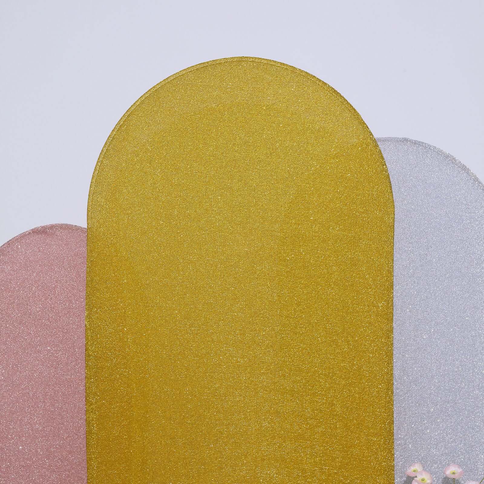 7ft Gold Shimmer Tinsel Spandex Chiara Backdrop Stand Cover For Fitted Round Top Wedding Arch