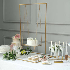 Metal Cake Swing Stand with Jute Rope Gold - Chic Hanging Dessert Display Centerpiece for Upscale Event Table Decor 3ft Tall