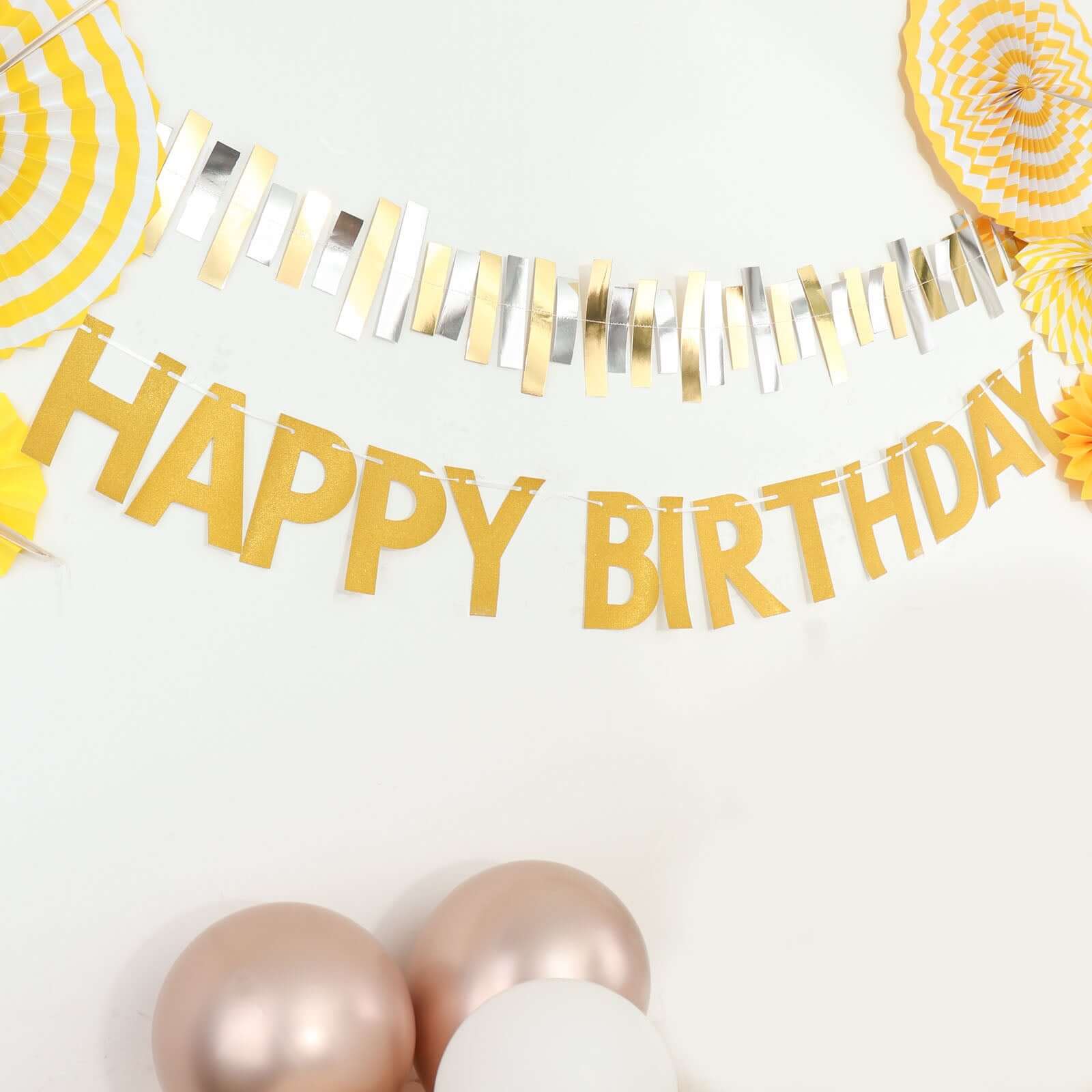 4ft Gold Glittered Happy Birthday Paper Hanging Garland Banner Party Decor