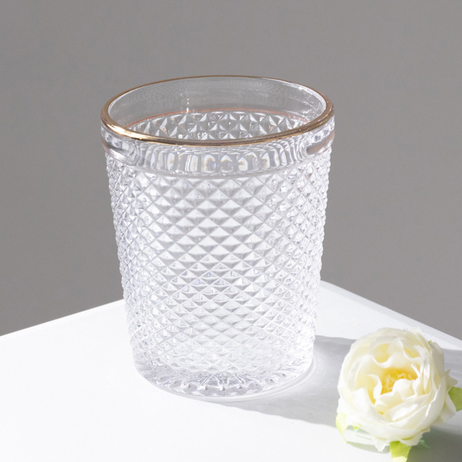 6-Pack Tumbler Glasses Clear Hobnail Design with Gold Rim - Embossed Diamond Pattern Glassware for Drinks & Parties 11oz 4"