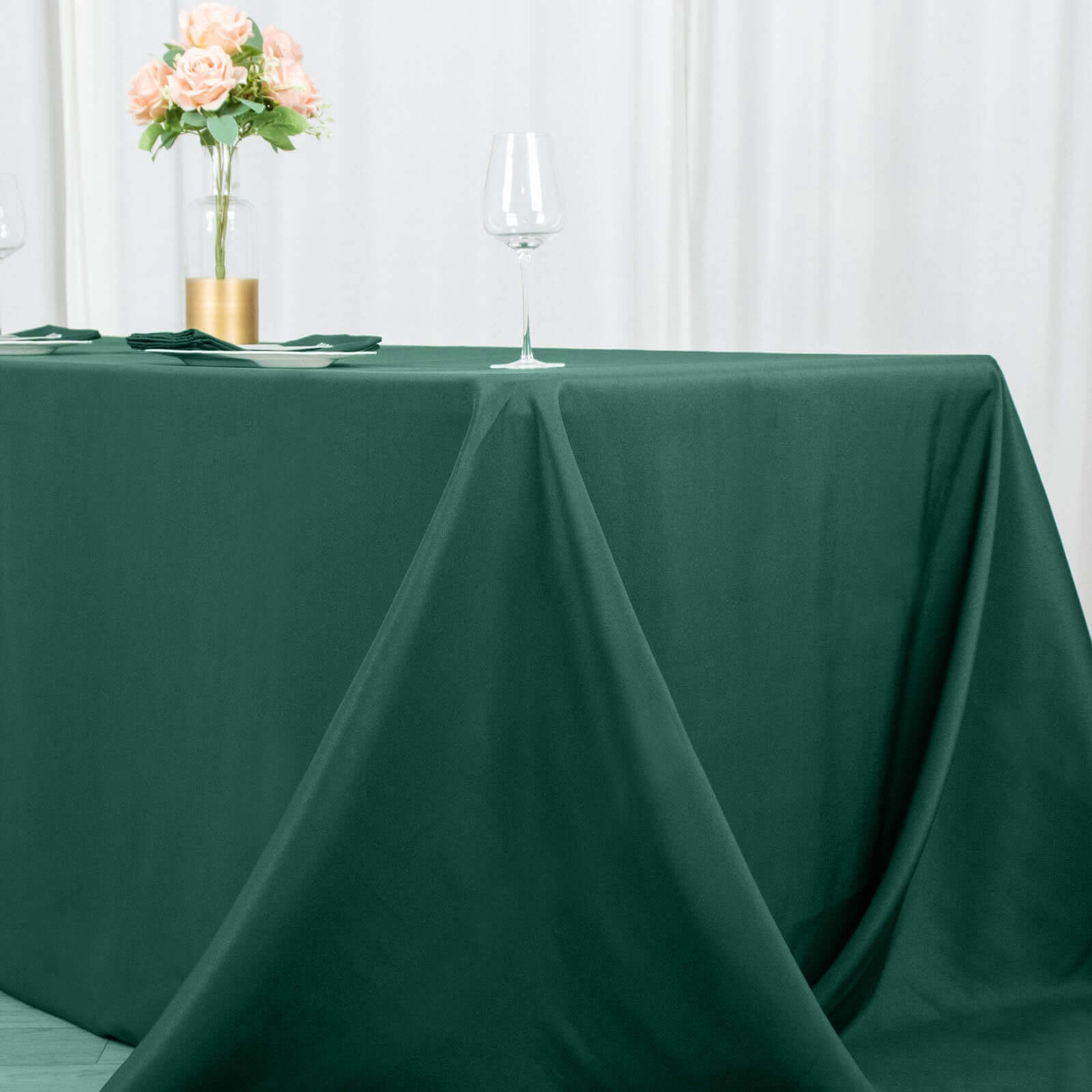 Premium Polyester 90"x156" Rectangle Tablecloth Hunter Emerald Green - Seamless 220GSM Stain-Resistant Table Cover