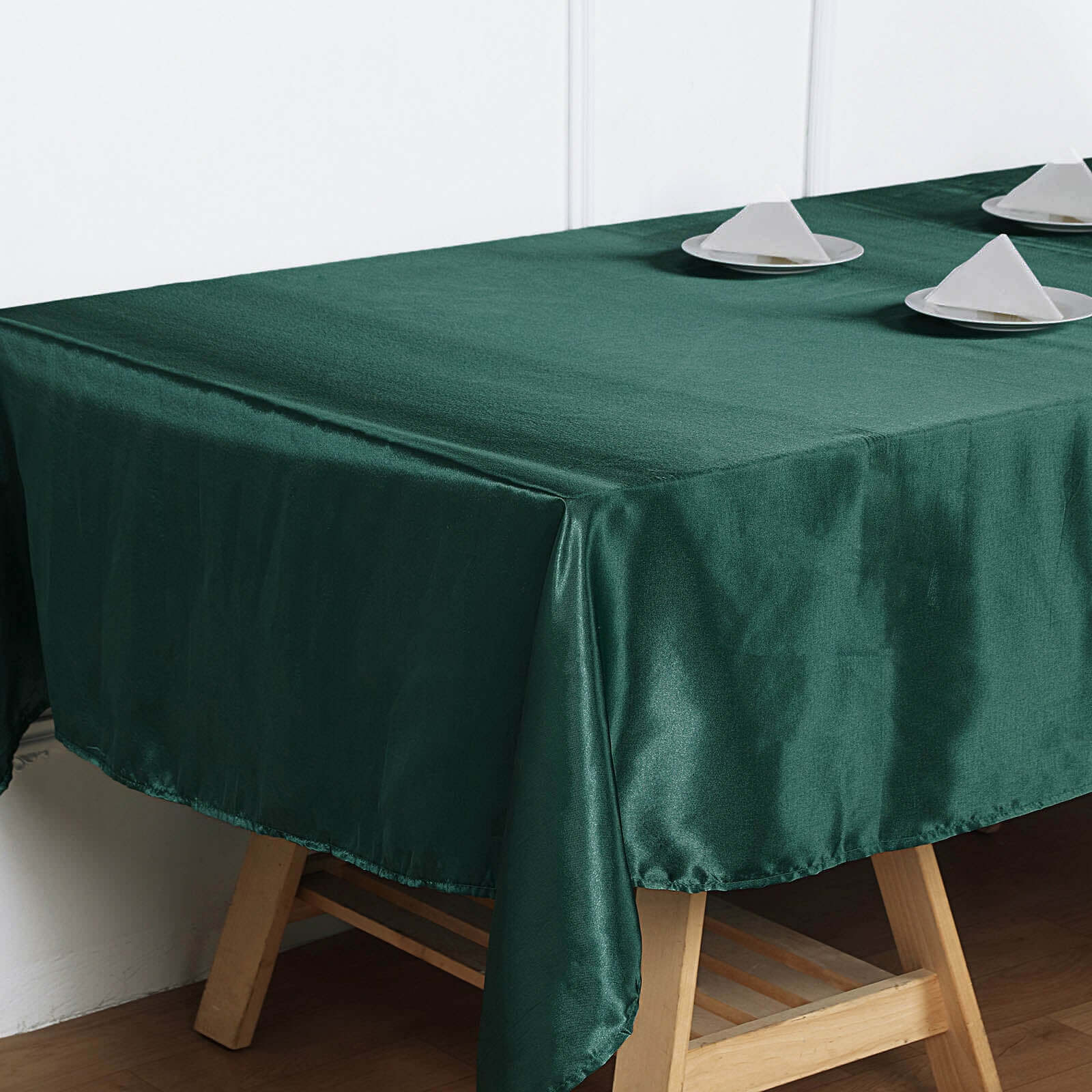 Satin Rectangular 60"x102" Tablecloth Hunter Emerald Green - Smooth and Lustrous Table Cover