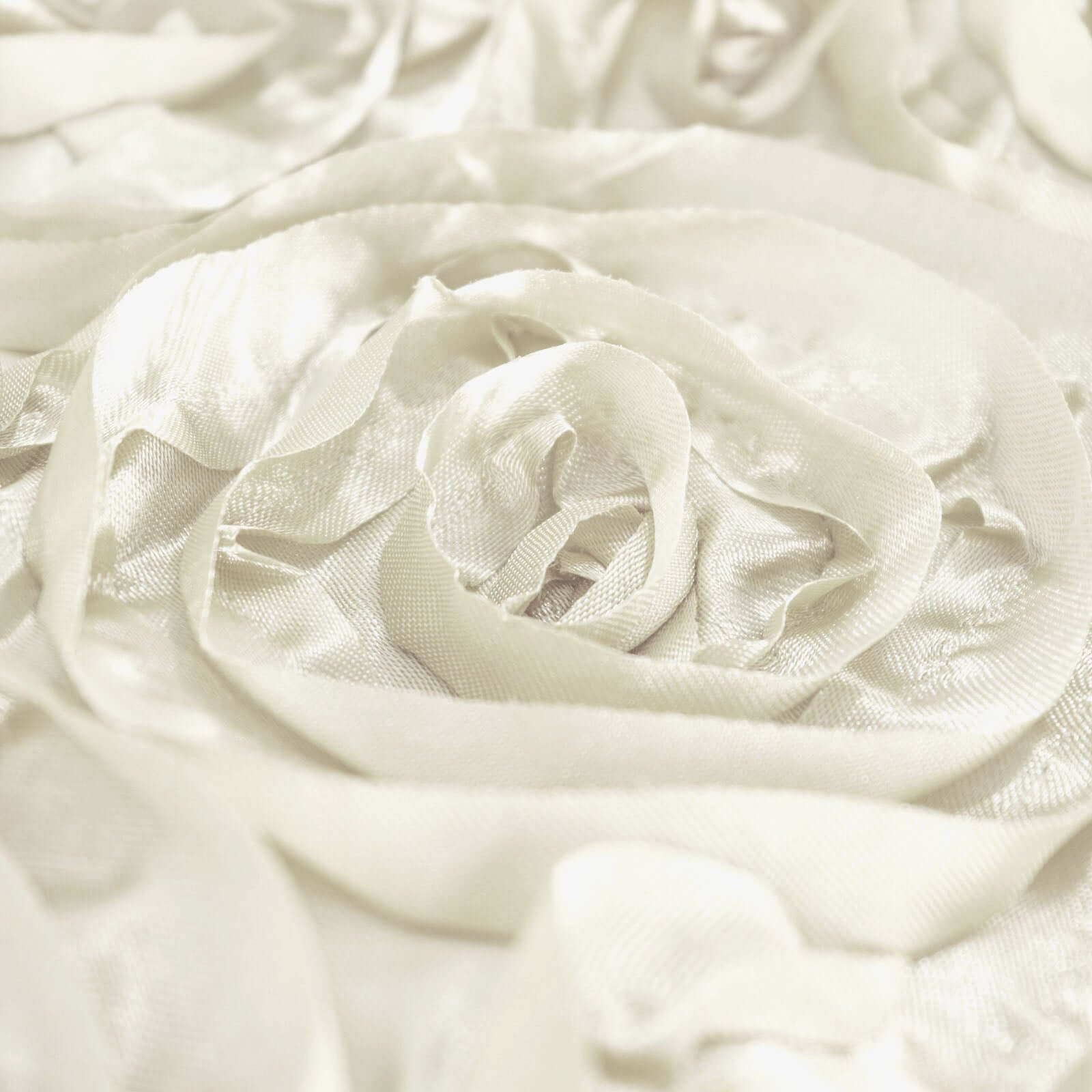Satin 90"x156" Rectangle Tablecloth Ivory - Grandiose 3D Rosette Table Cover with Seamless Finish